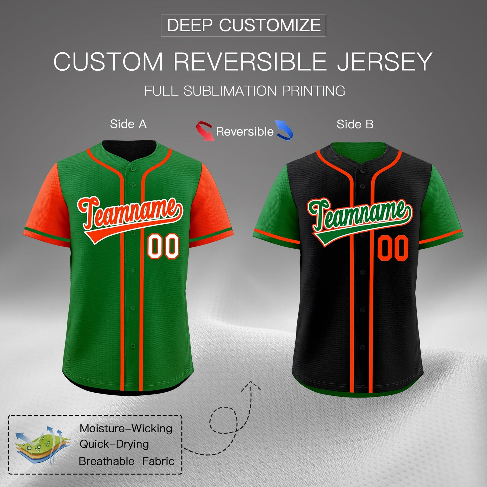 Custom Kelly Green White Reversible Raglan Sleeves Baseball Jersey| KXKSHOP