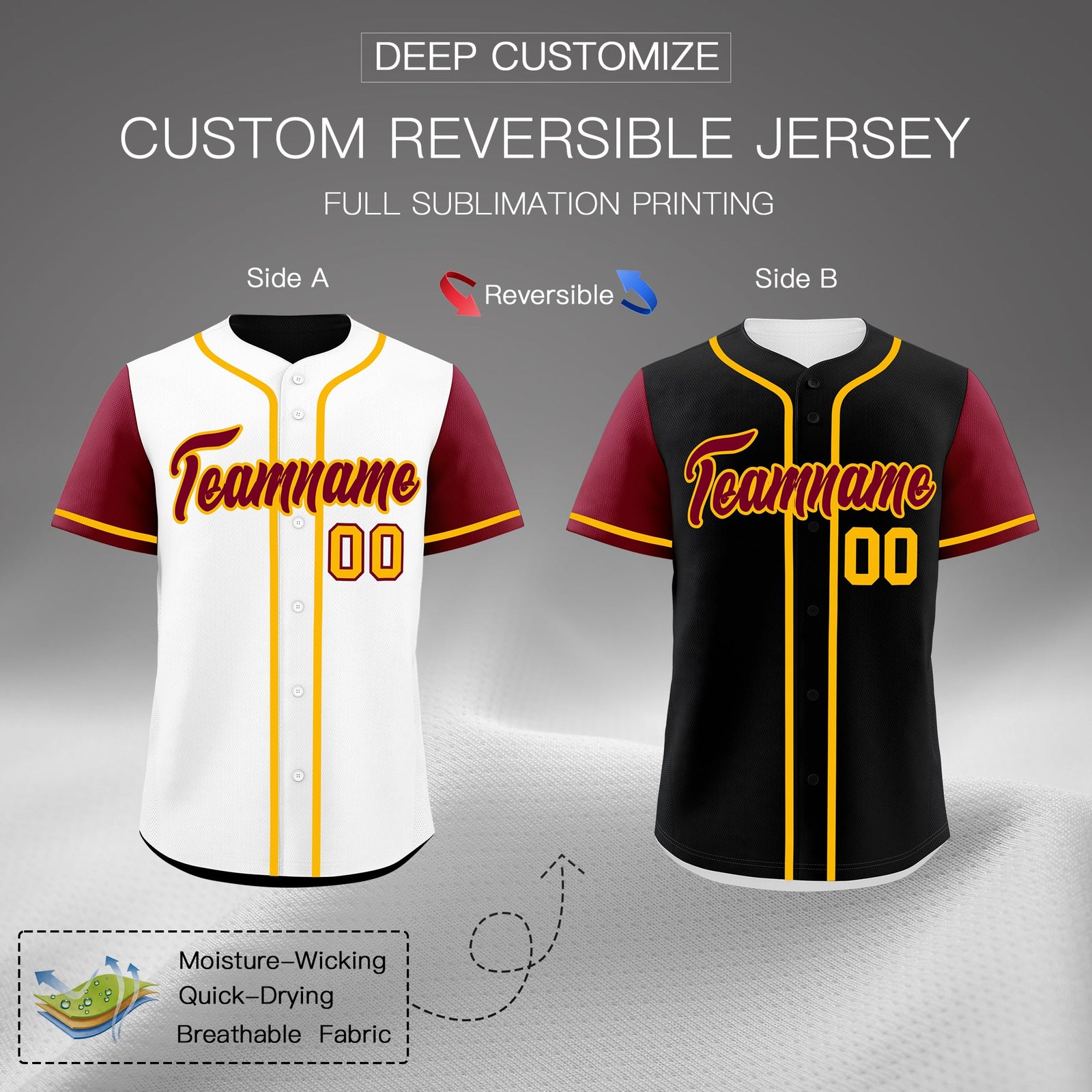 Custom White Black Yellow Reversible Raglan Sleeves Baseball Jersey| KXKSHOP