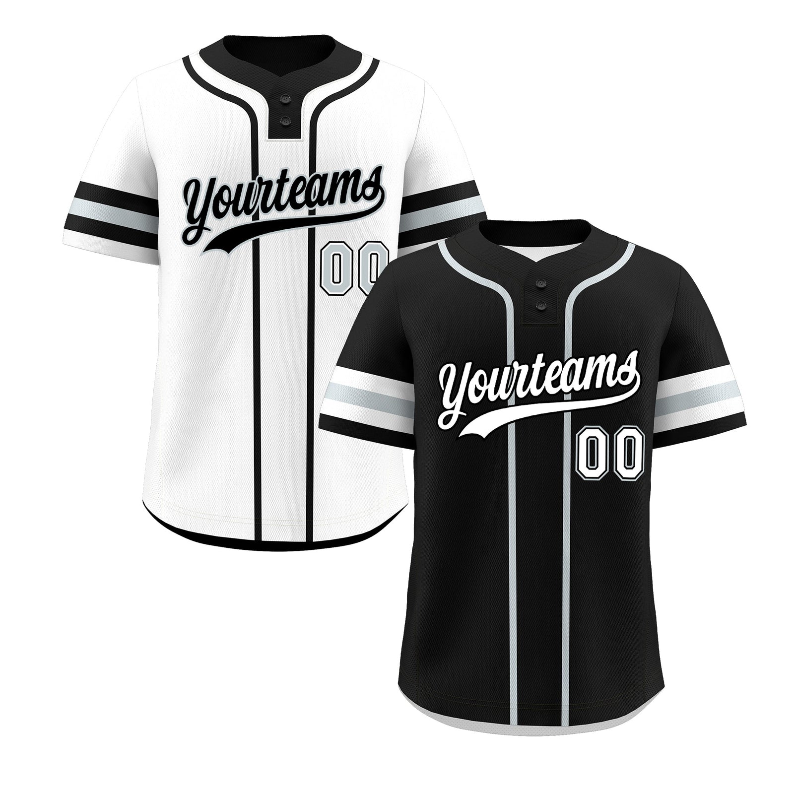 Custom White Silver Black Reversible Classic Style Two-Button Baseball Jersey| KXKSHOP