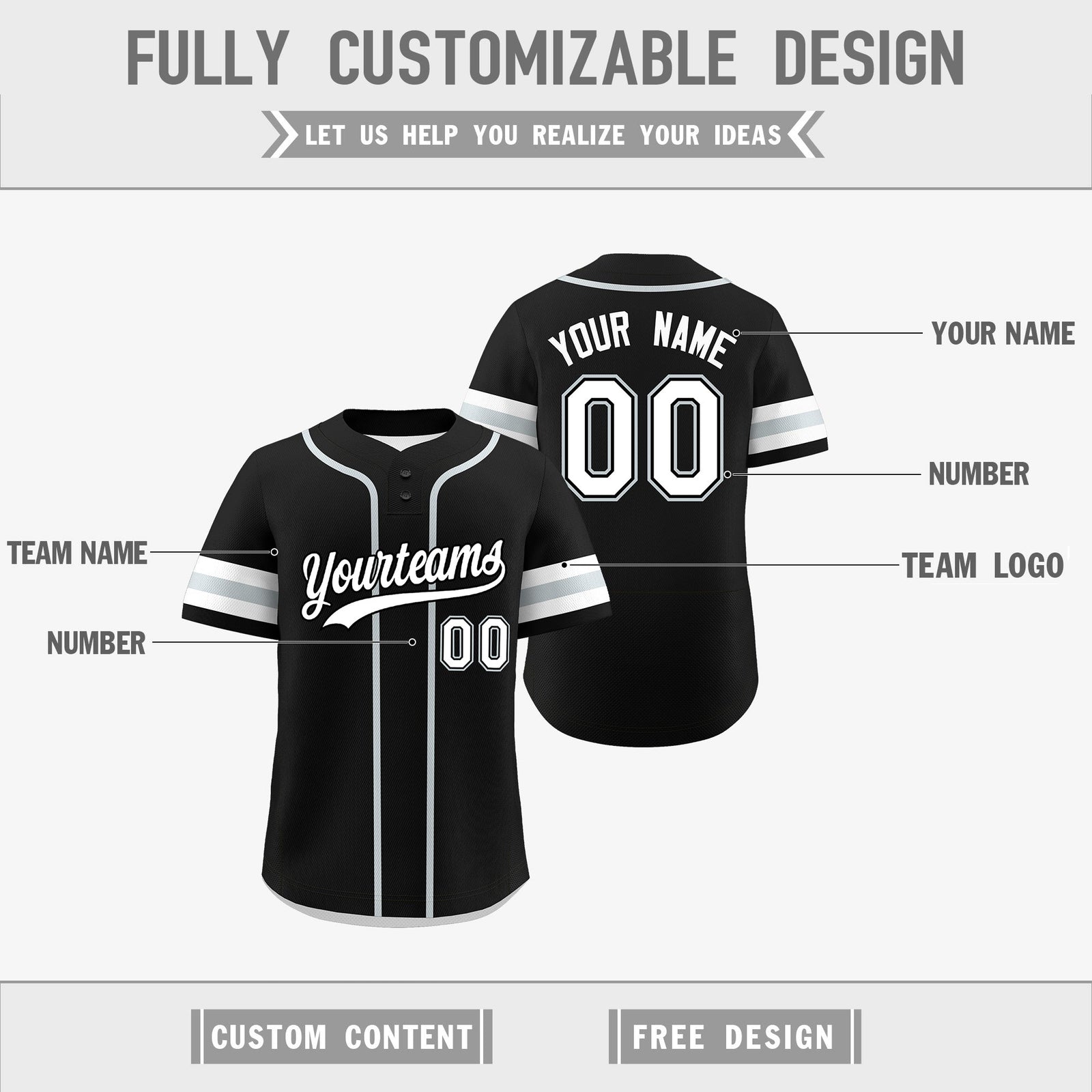 Custom White Silver Black Reversible Classic Style Two-Button Baseball Jersey| KXKSHOP