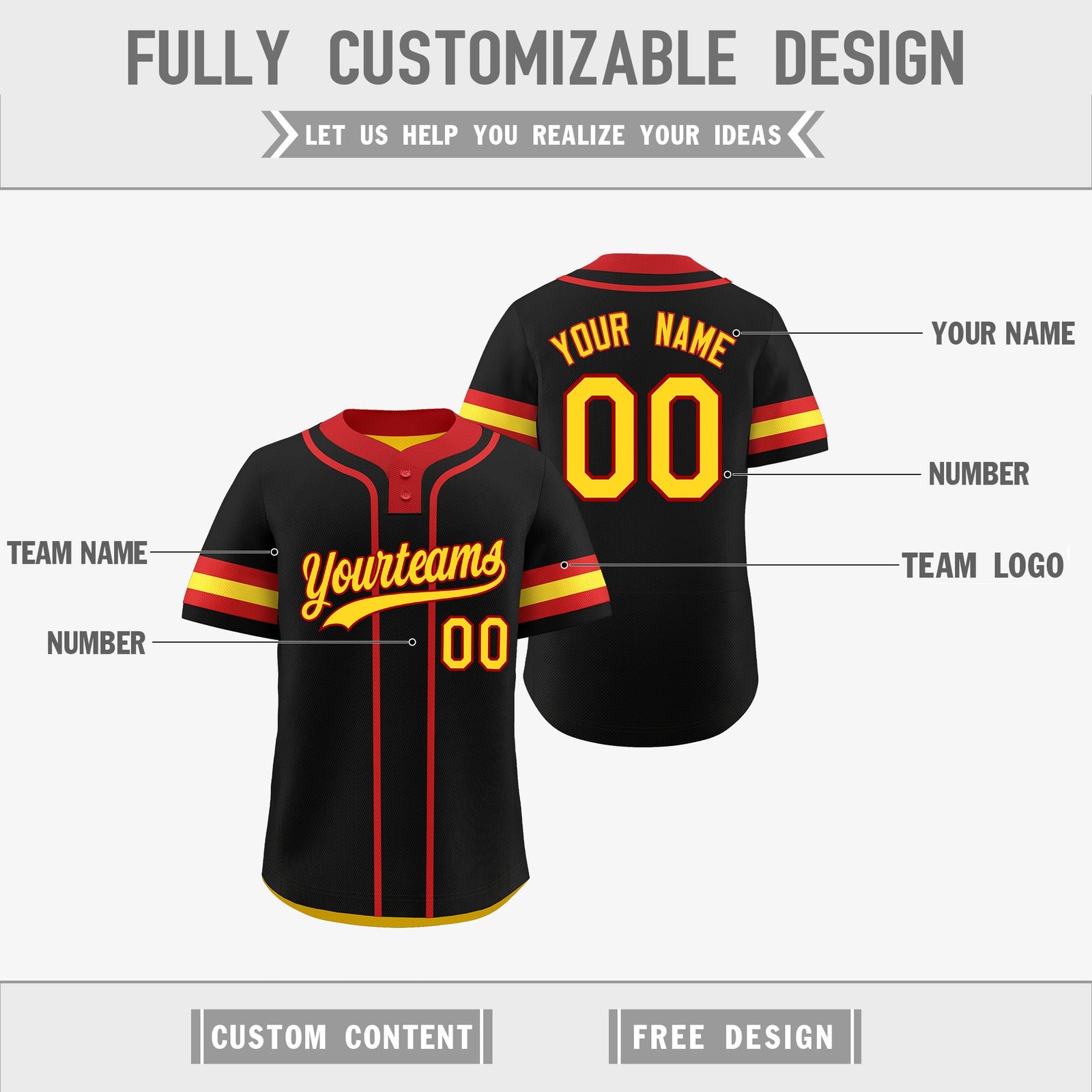 Custom Red Gold White Reversible Classic Style Two-Button Baseball Jersey| KXKSHOP