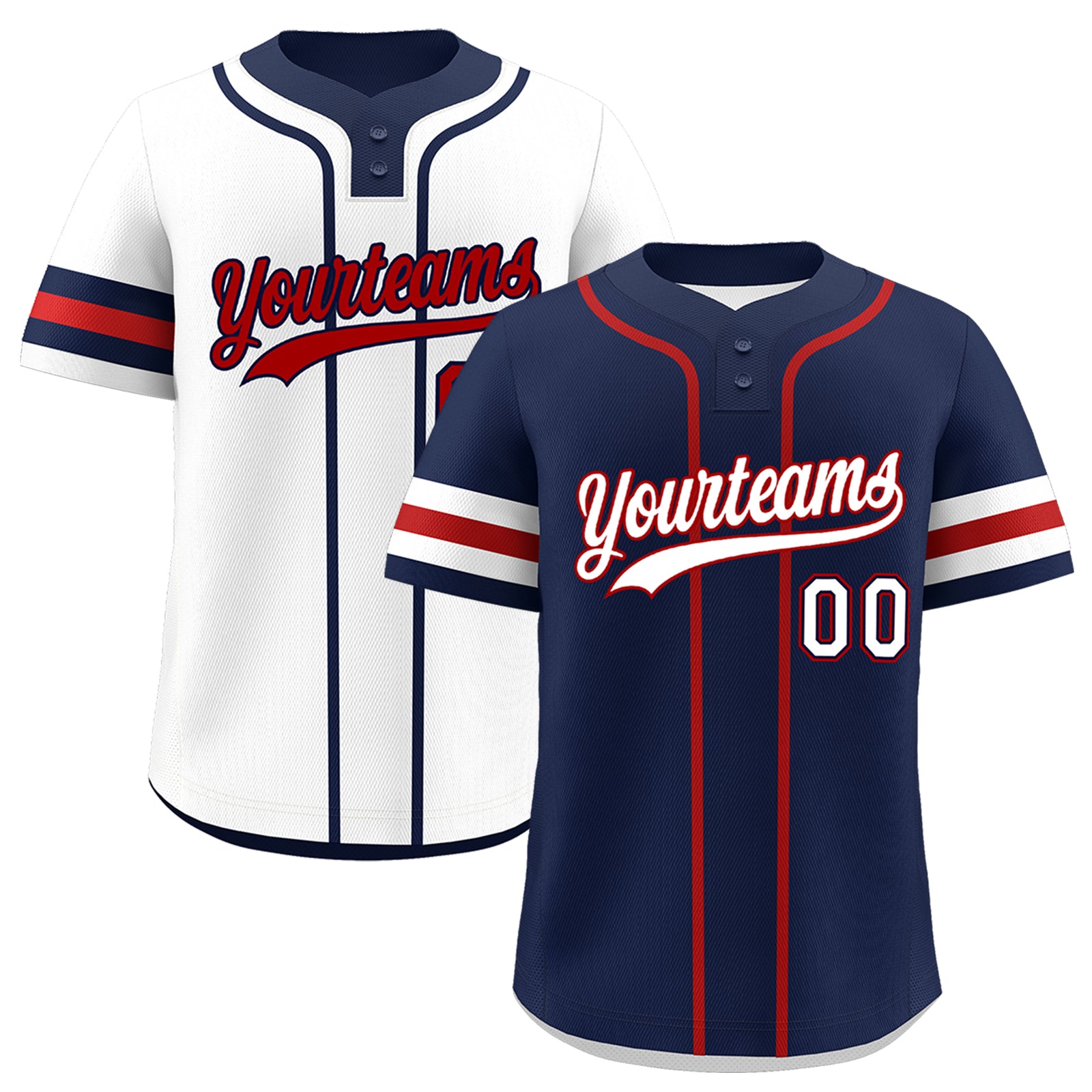 Custom White Red Navy Reversible Classic Style Two-Button Baseball Jersey| KXKSHOP