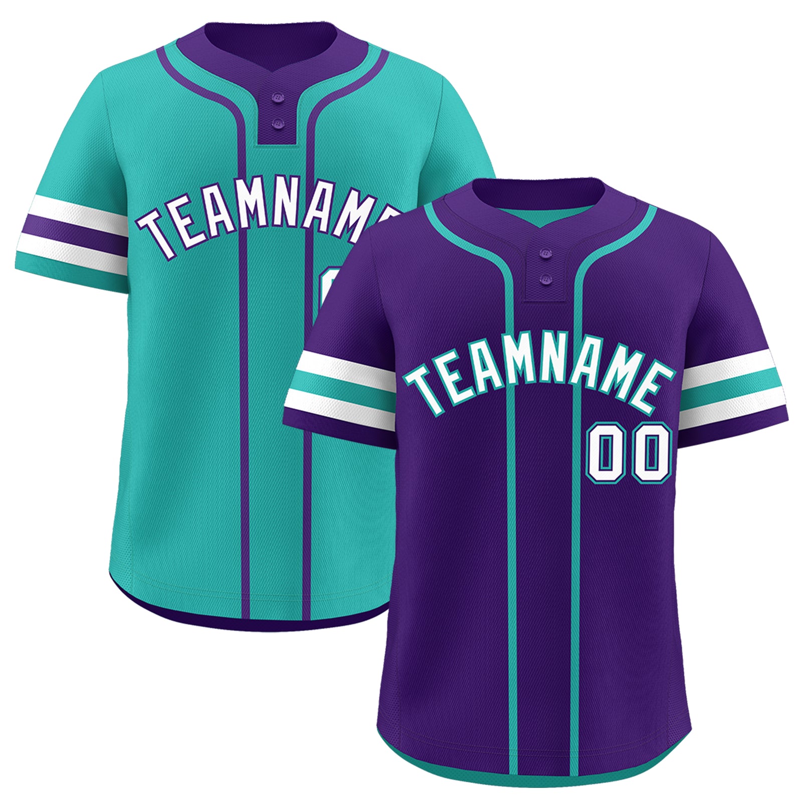 Custom White Aqua Purple Reversible Classic Style Two-Button Baseball Jersey| KXKSHOP
