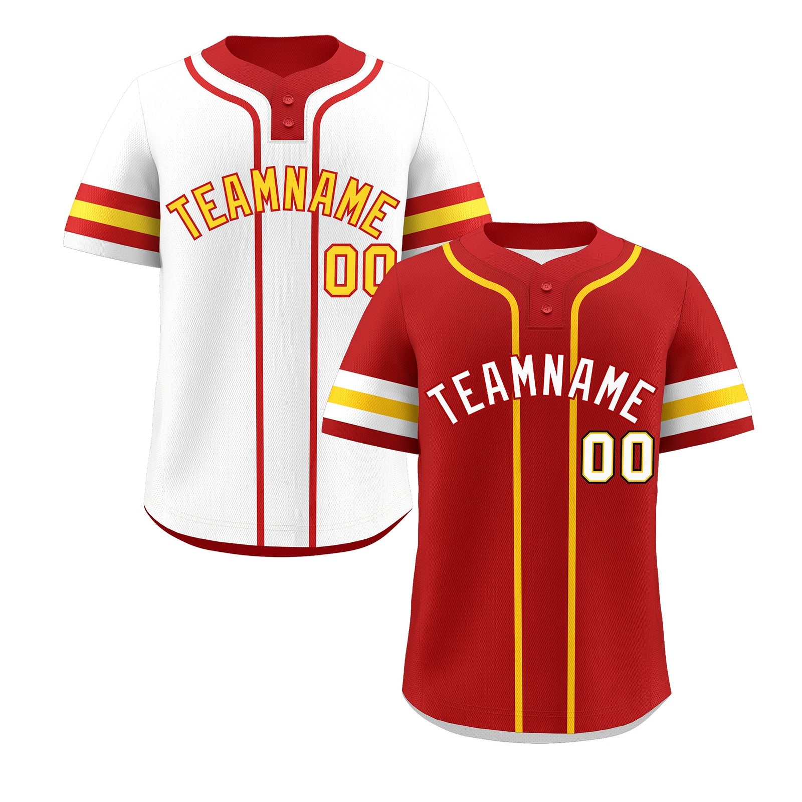 Custom White Gold Red Reversible Classic Style Two-Button Baseball Jersey| KXKSHOP