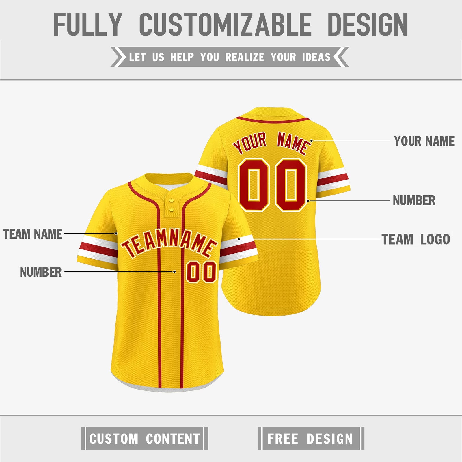 Custom White Red Gold Reversible Classic Style Two-Button Baseball Jersey| KXKSHOP