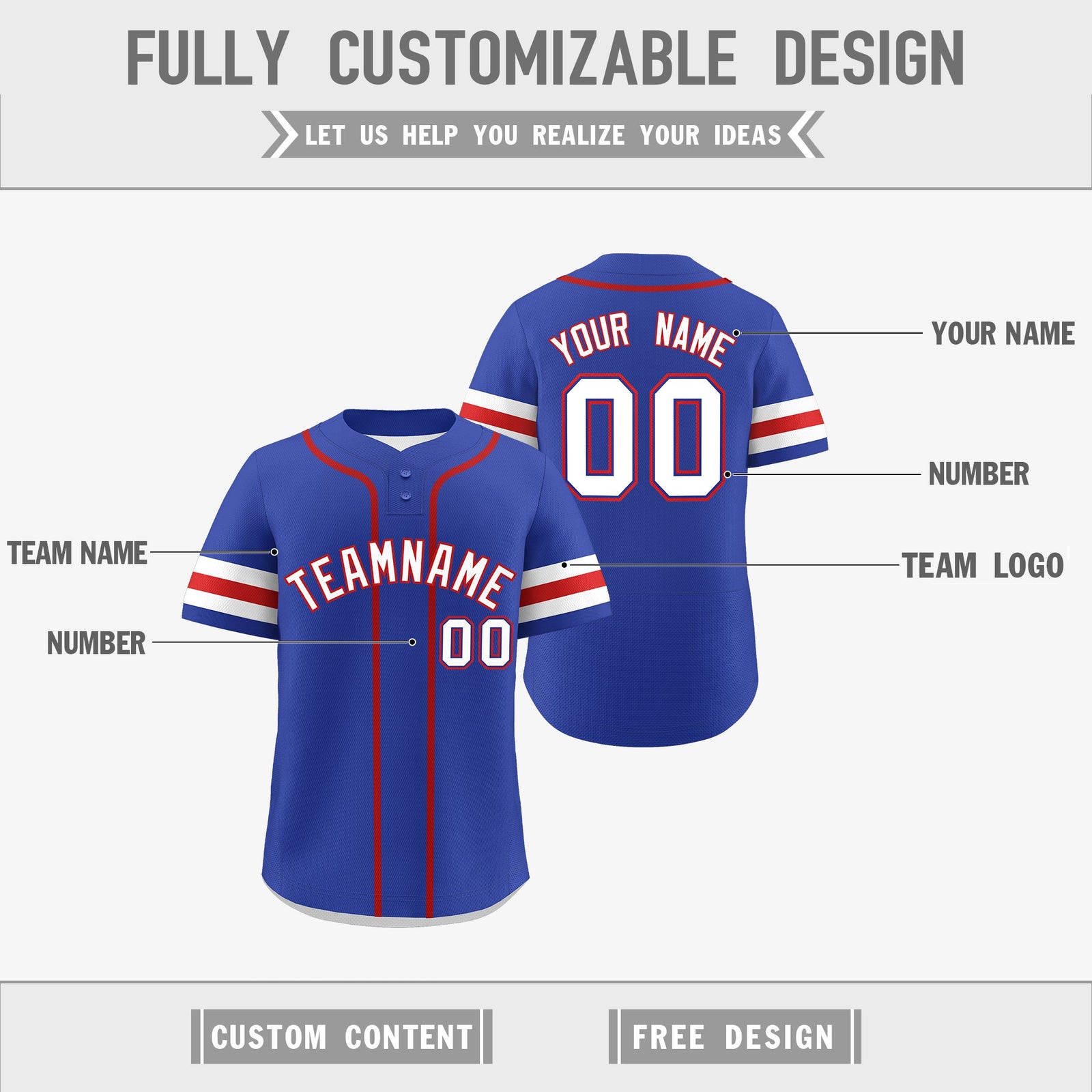 Custom White Red Royal Blue Reversible Classic Style Two-Button Baseball Jersey| KXKSHOP