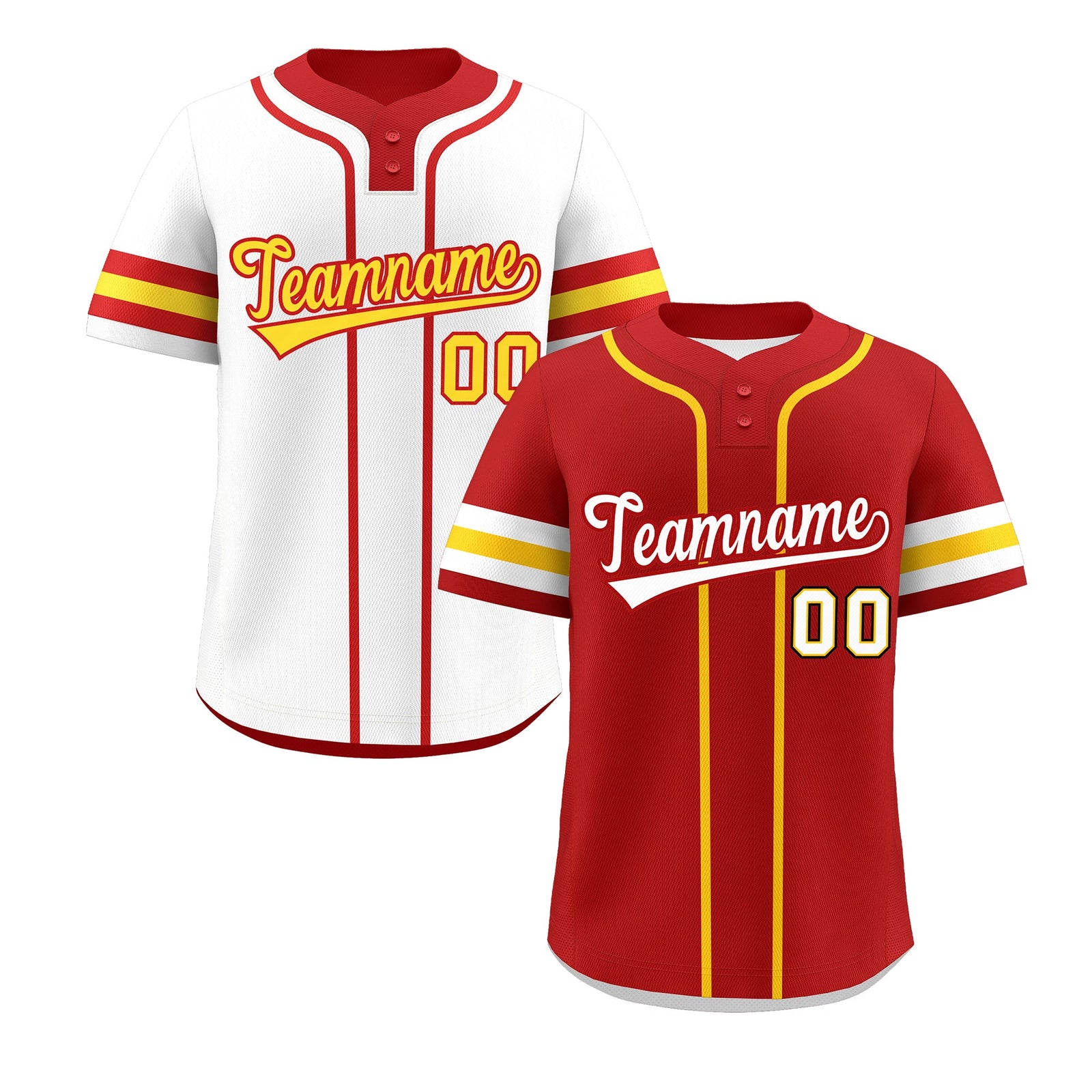 Custom White Gold Red Reversible Classic Style Two-Button Baseball Jersey| KXKSHOP