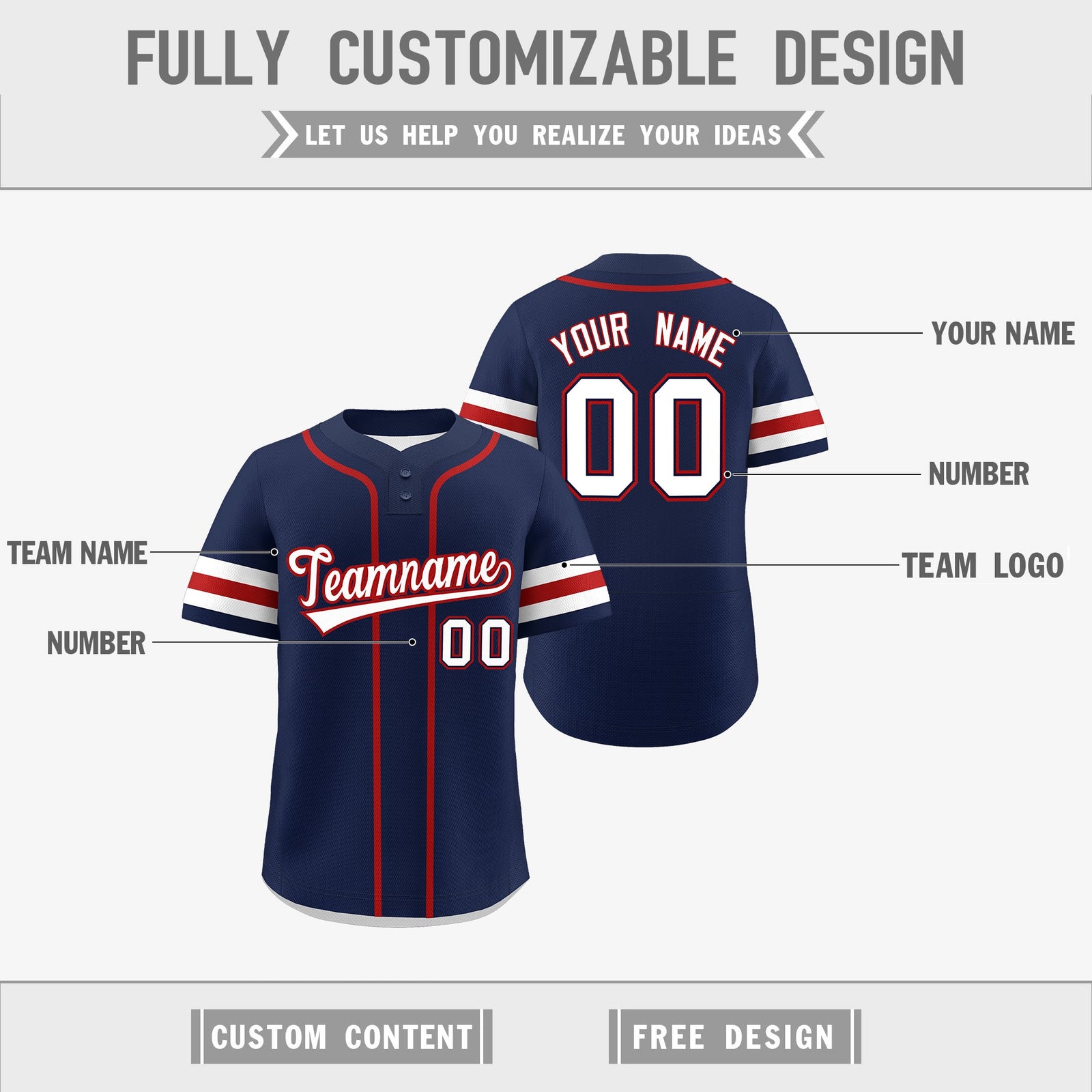 Custom White Red Navy Reversible Classic Style Two-Button Baseball Jersey| KXKSHOP