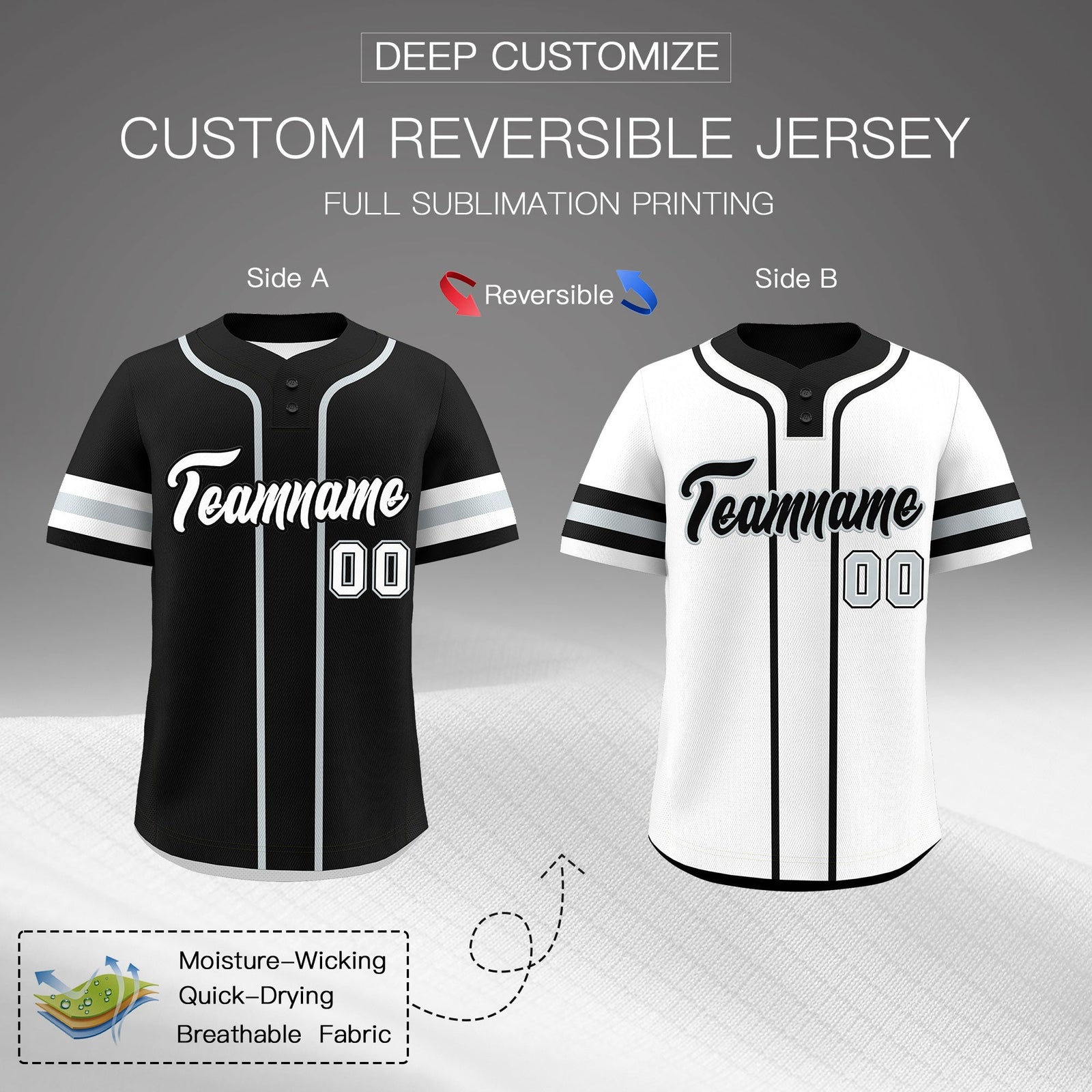 Custom White Silver Black Reversible Classic Style Two-Button Baseball Jersey| KXKSHOP