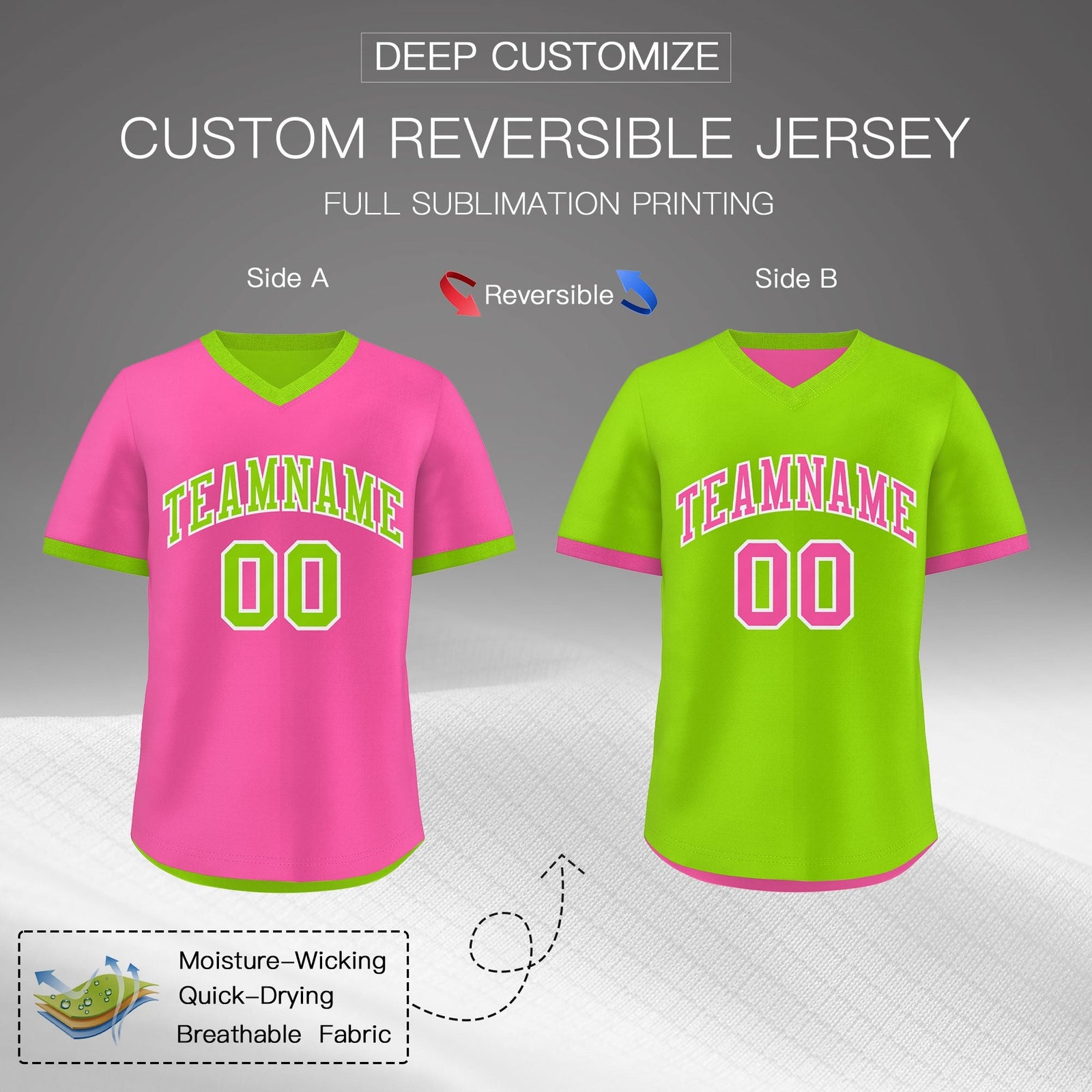 Custom Neon Green Pink Reversible Classic Style Quick Dry Baseball Jersey| KXKSHOP