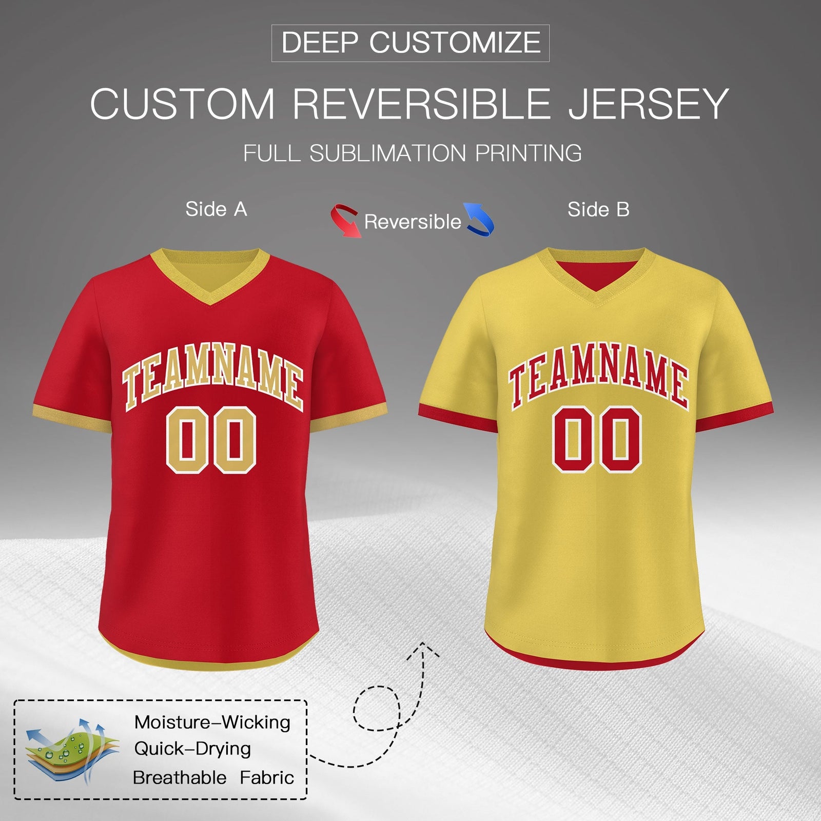 Custom Old Gold Red Reversible Classic Style Quick Dry Baseball Jersey| KXKSHOP