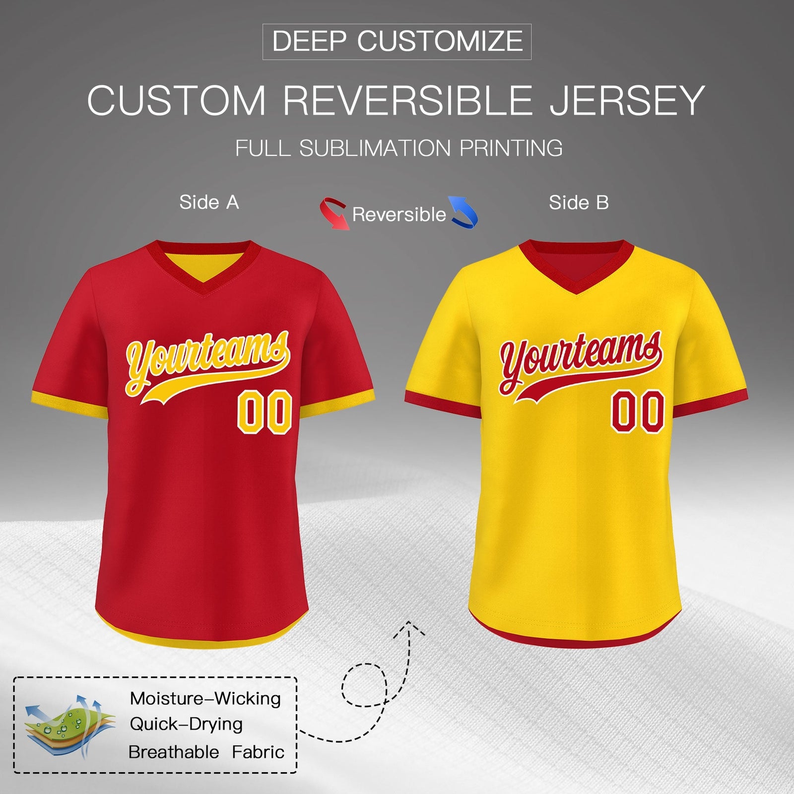 Custom Gold Red Reversible Classic Style Lightweight Baseball Jersey| KXKSHOP