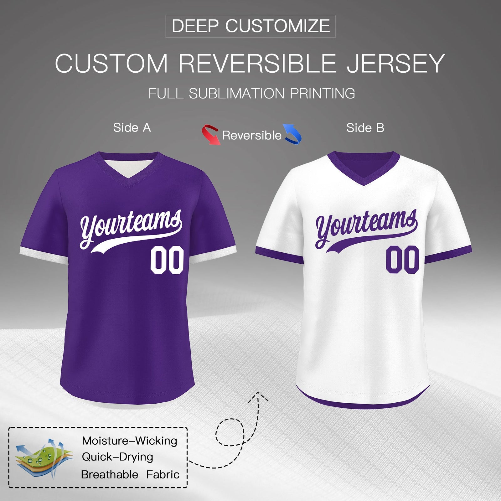 Custom Purple White Reversible Classic Style Breathable Baseball Jersey| KXKSHOP
