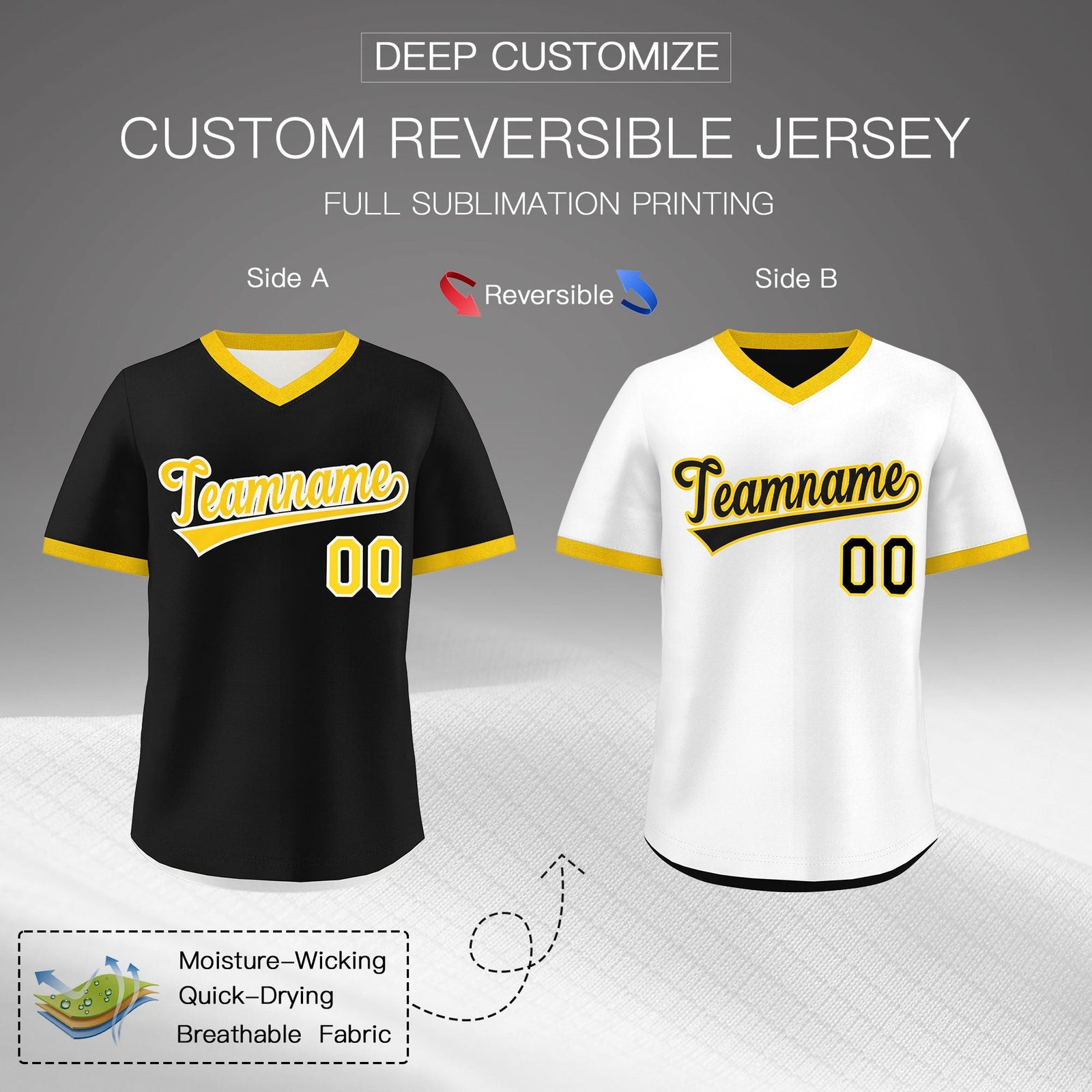 Custom White Black Gold Reversible Classic Style Lightweight Baseball Jersey| KXKSHOP