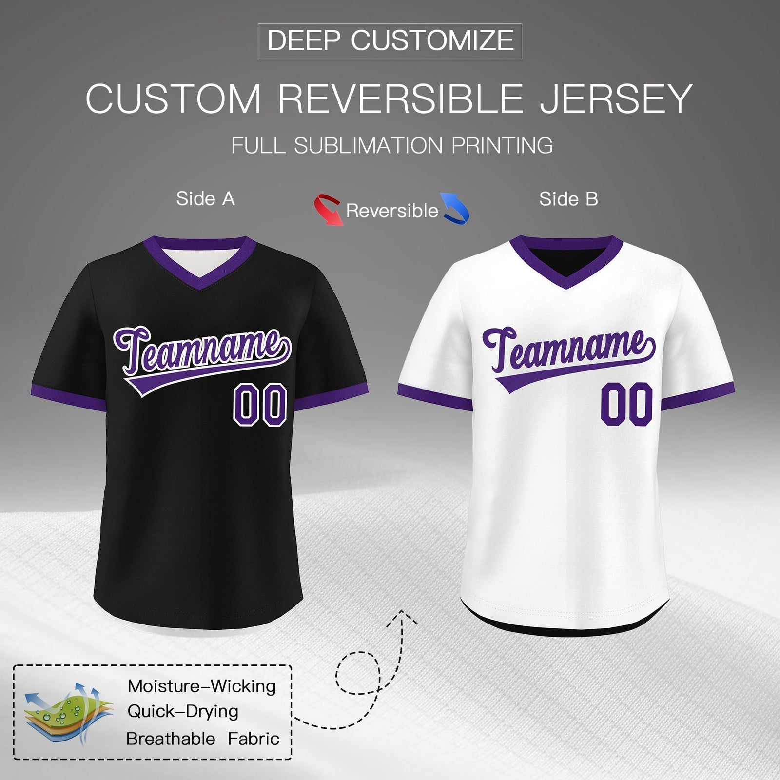 Custom White Black Purple Reversible Classic Style Quick Dry Baseball Jersey| KXKSHOP