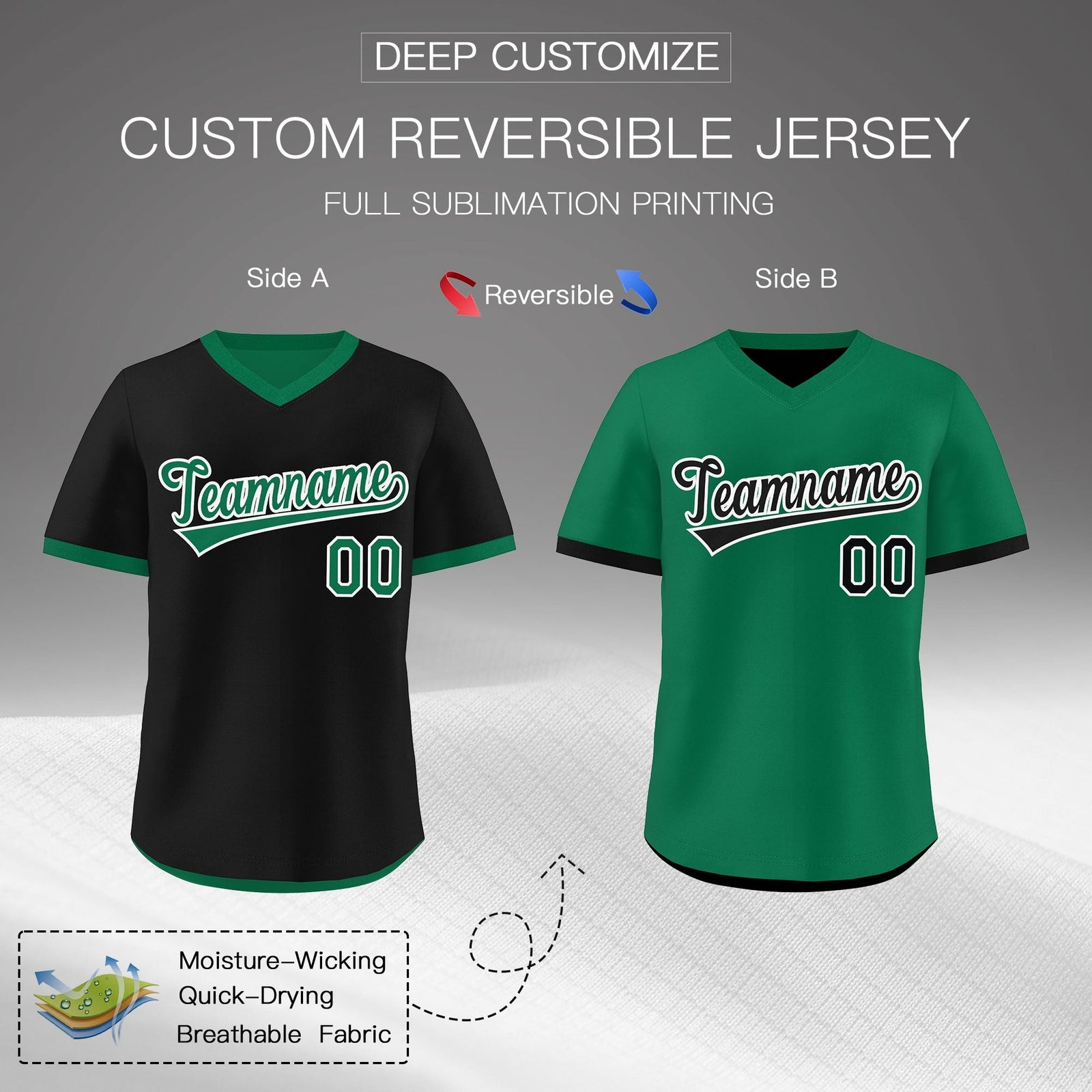Custom Kelly Green Black Reversible Classic Style Lightweight Baseball Jersey| KXKSHOP