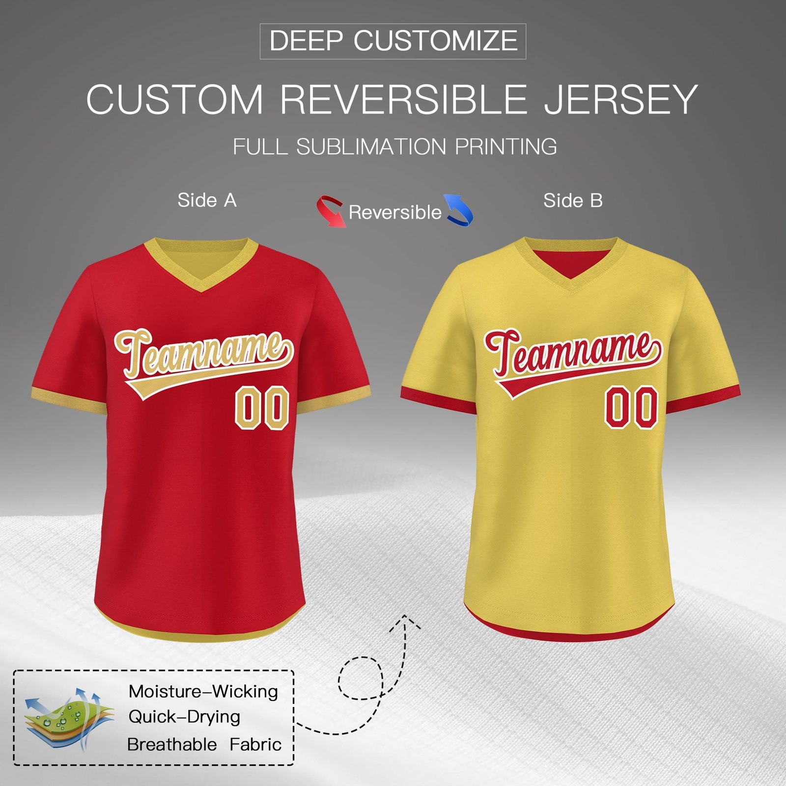 Custom Old Gold Red Reversible Classic Style Quick Dry Baseball Jersey| KXKSHOP