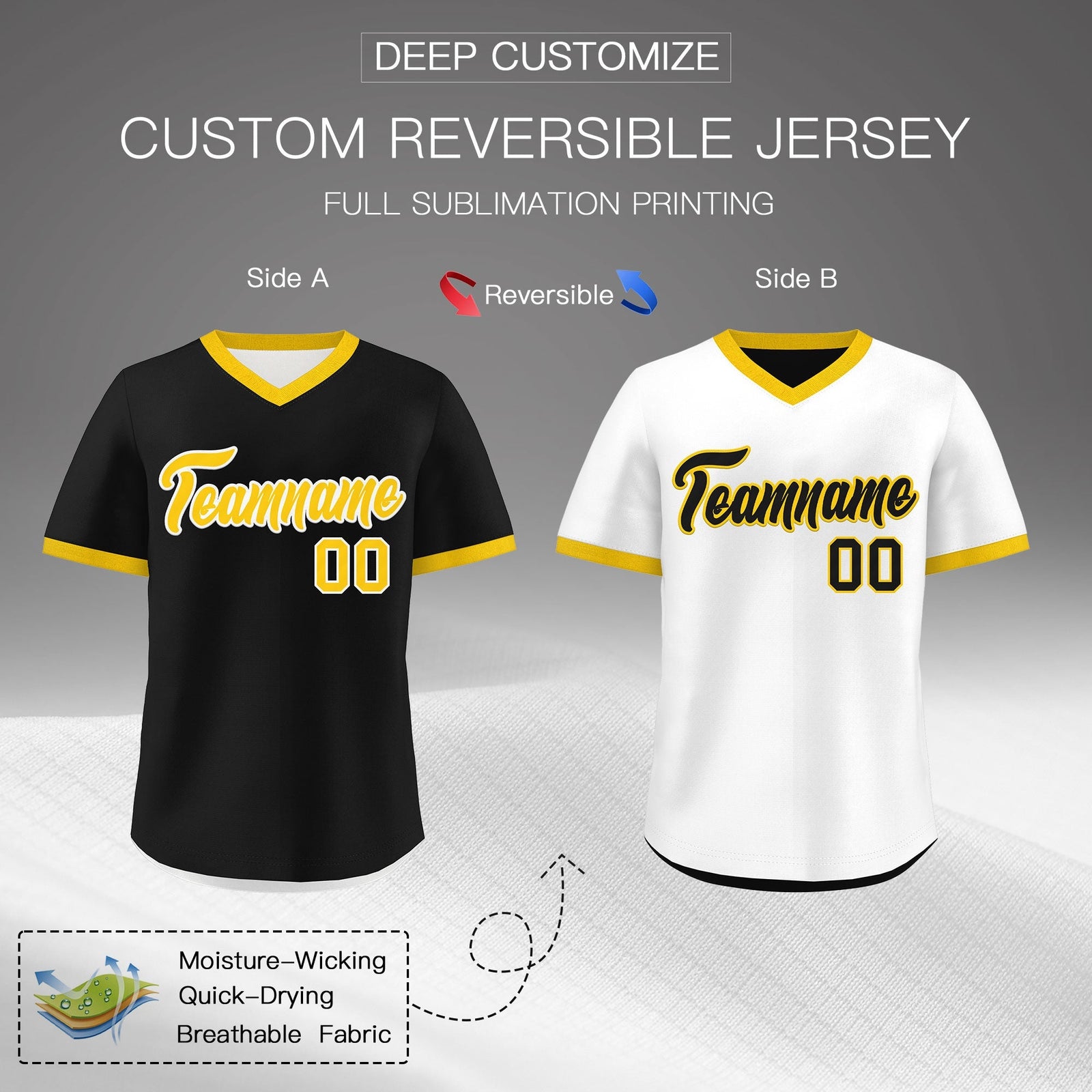 Custom White Black Gold Reversible Classic Style Lightweight Baseball Jersey| KXKSHOP