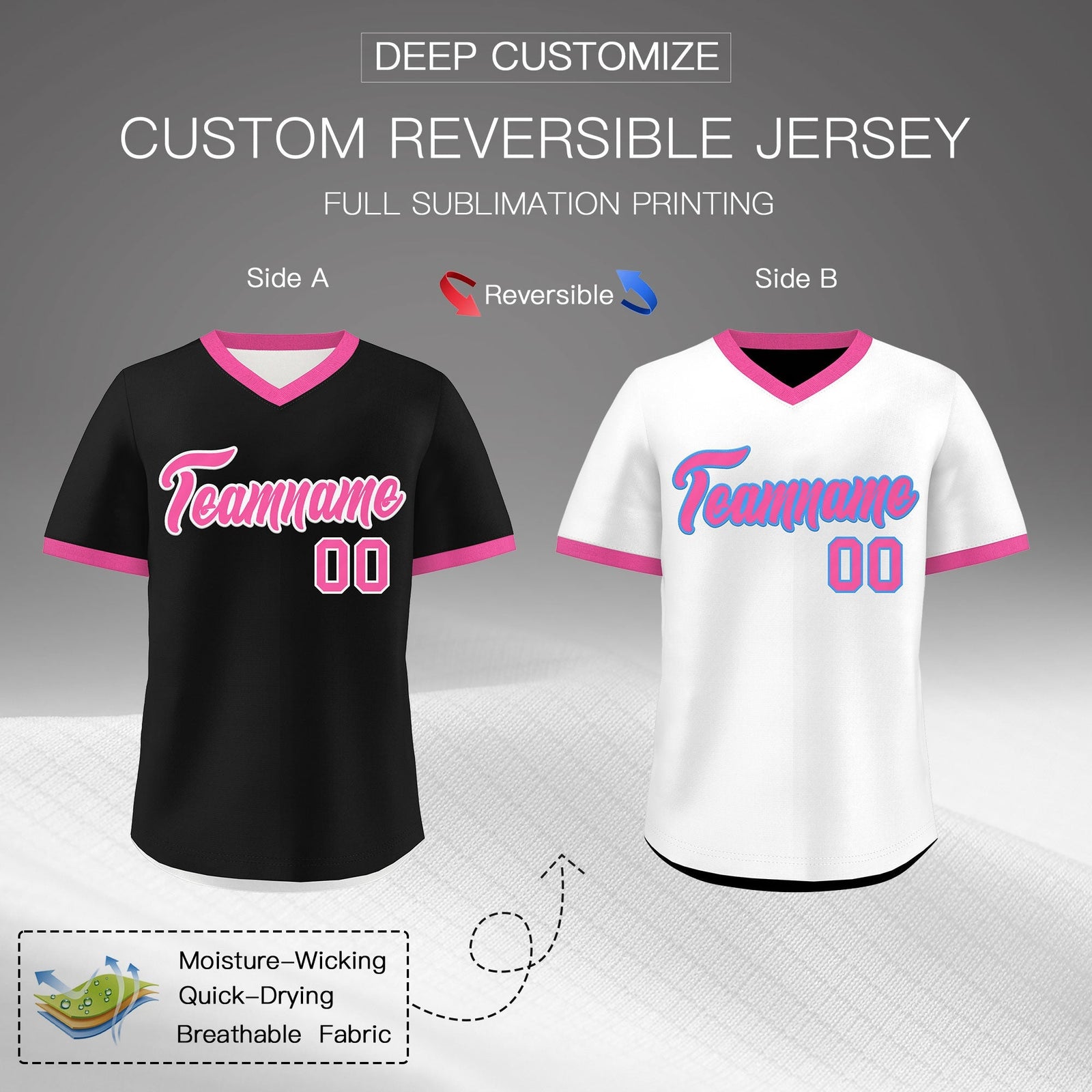 Custom White Black Pink Reversible Classic Style Breathable Baseball Jersey| KXKSHOP