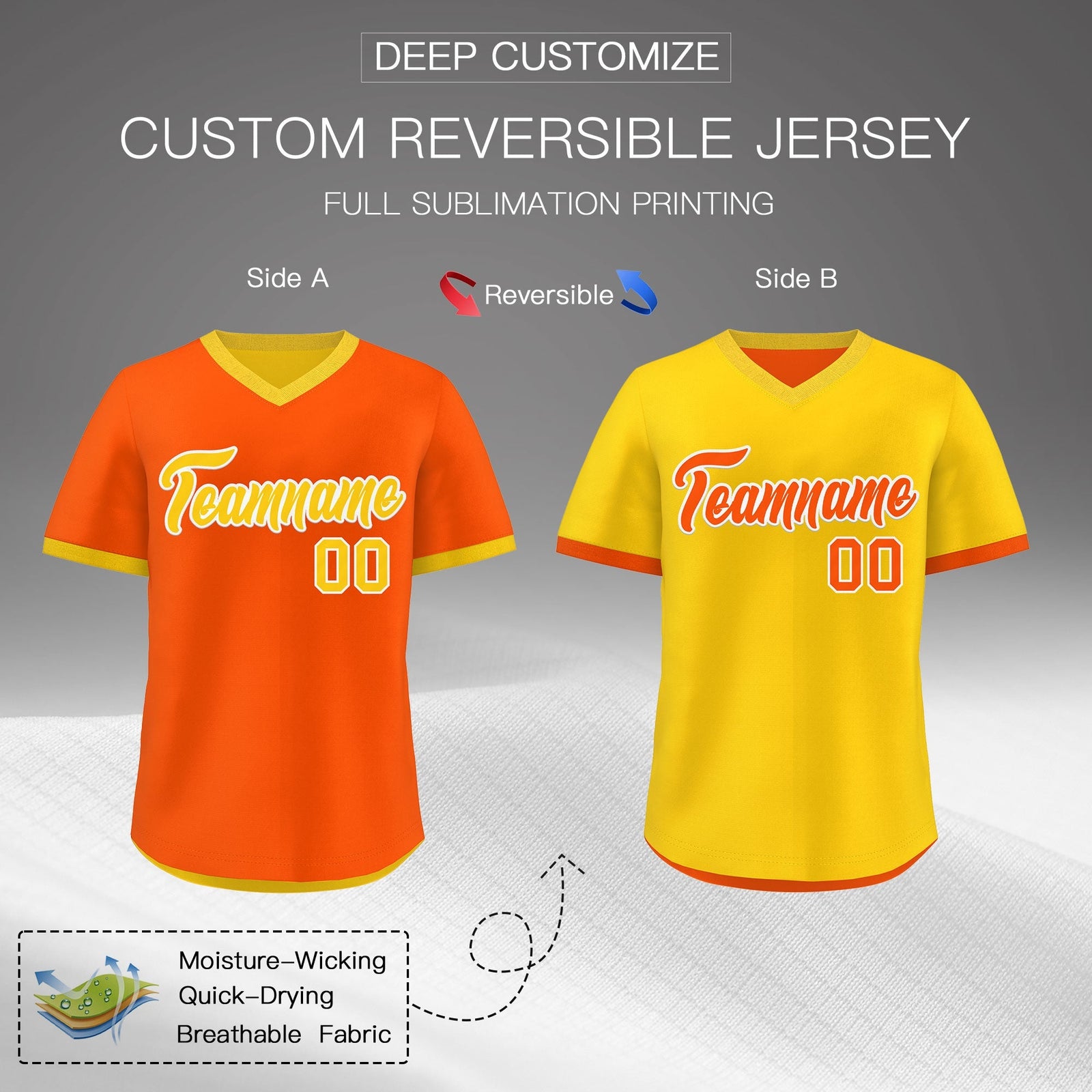 Custom Gold Orange Reversible Classic Style Lightweight Baseball Jersey| KXKSHOP