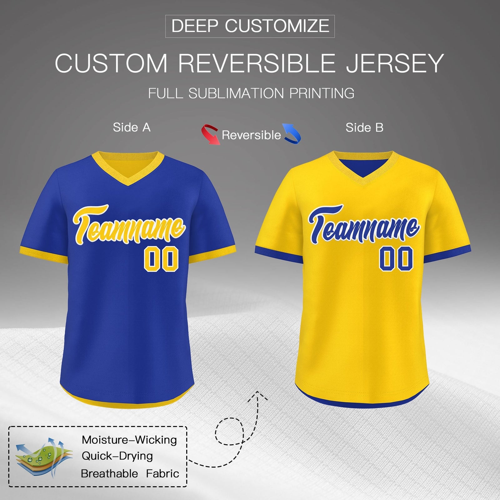 Custom Gold Royal Blue Reversible Classic Style Breathable Baseball Jersey| KXKSHOP