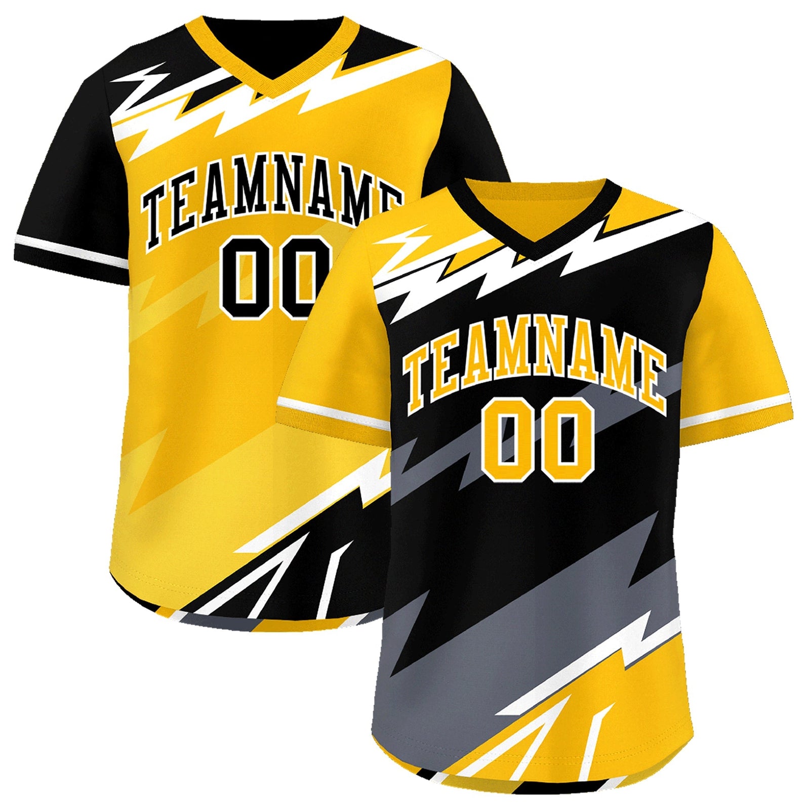 Custom Black Yellow Gray Reversible Tops Lightning Pattern Graffiti Pattern Pullover V-Neck Baseball Jersey| KXKSHOP