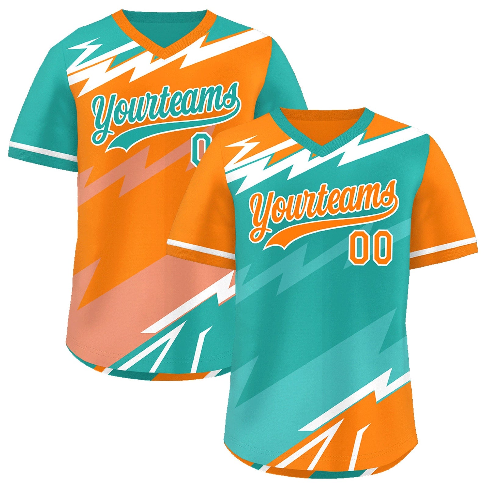 Custom Aqua Orange Teal Reversible Tops Lightning Pattern Graffiti Pattern Pullover V-Neck Baseball Jersey| KXKSHOP