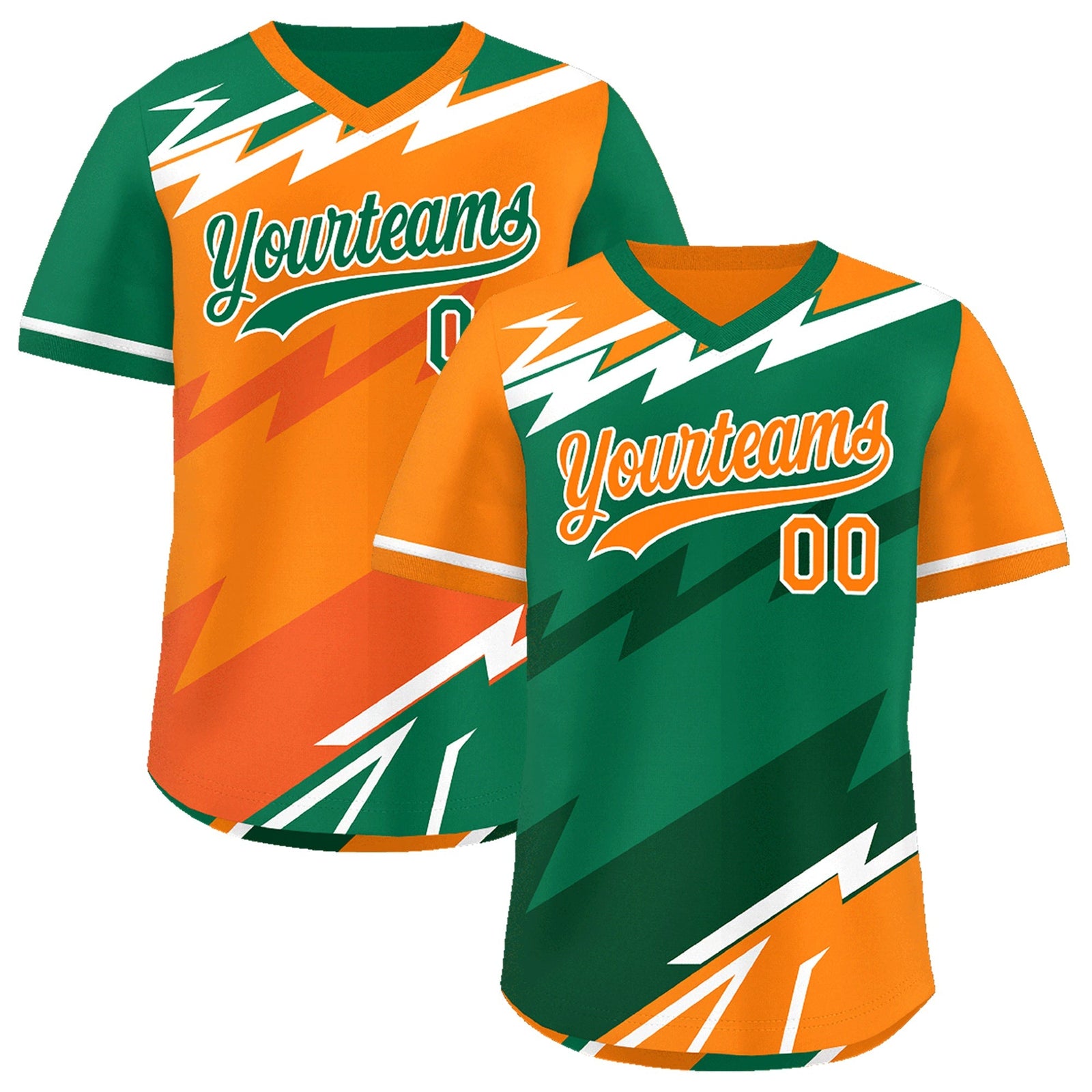 Custom Kelly Green Orange Dark Green Reversible Tops Lightning Pattern Graffiti Pattern Pullover V-Neck Baseball Jersey| KXKSHOP