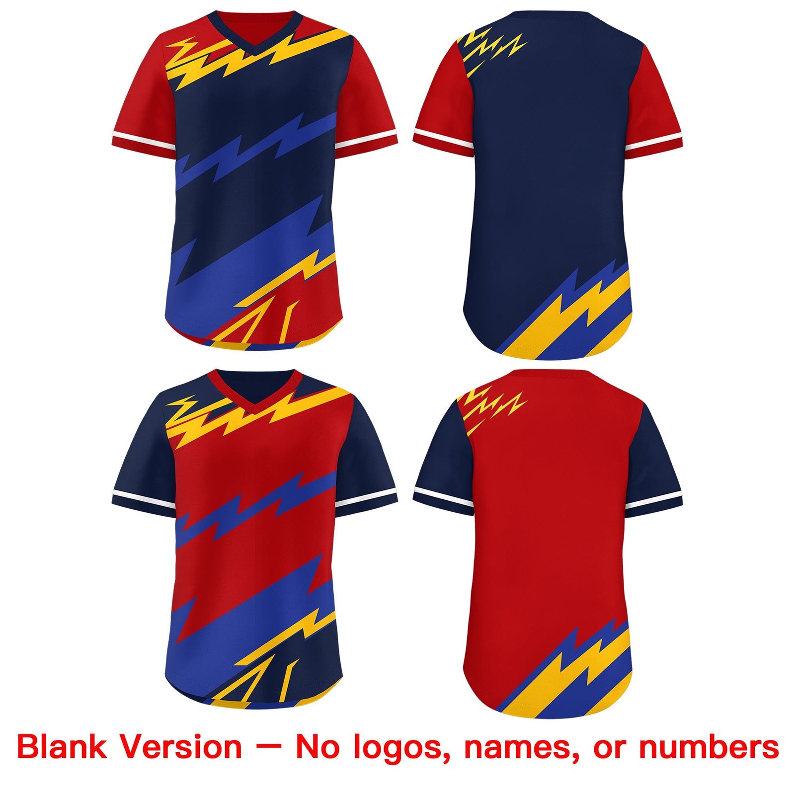Custom Navy Red Yellow Reversible Tops Lightning Pattern Graffiti Pattern Pullover V-Neck Baseball Jersey| KXKSHOP