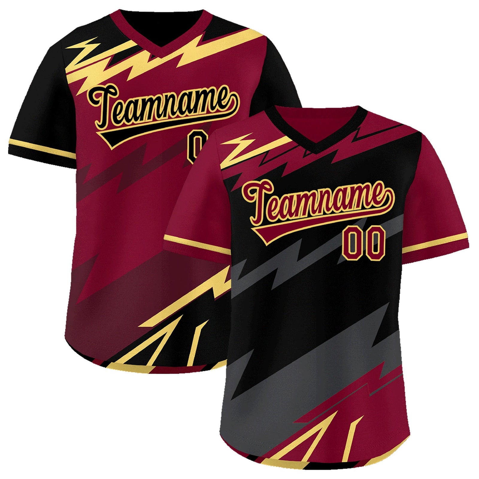 Custom Black Gray Crimson Reversible Tops Lightning Pattern Graffiti Pattern Pullover V-Neck Baseball Jersey| KXKSHOP
