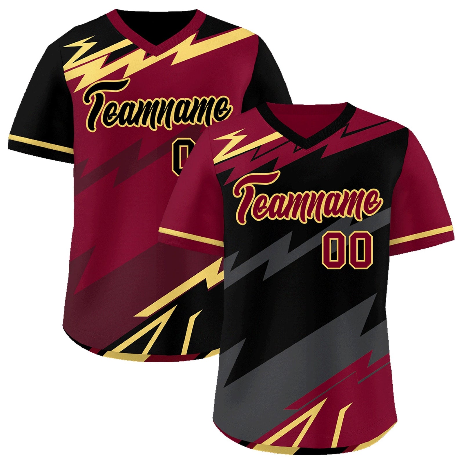 Custom Black Gray Crimson Reversible Tops Lightning Pattern Graffiti Pattern Pullover V-Neck Baseball Jersey| KXKSHOP