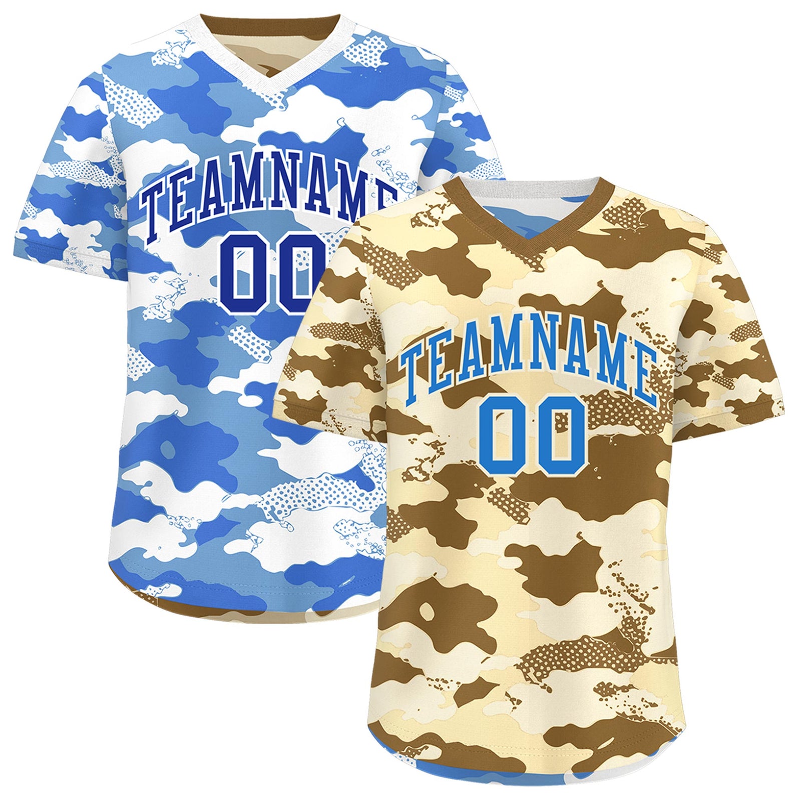 Custom Camel Cream Powder Blue Reversible Camo Lightweight Baseball Jersey| KXKSHOP