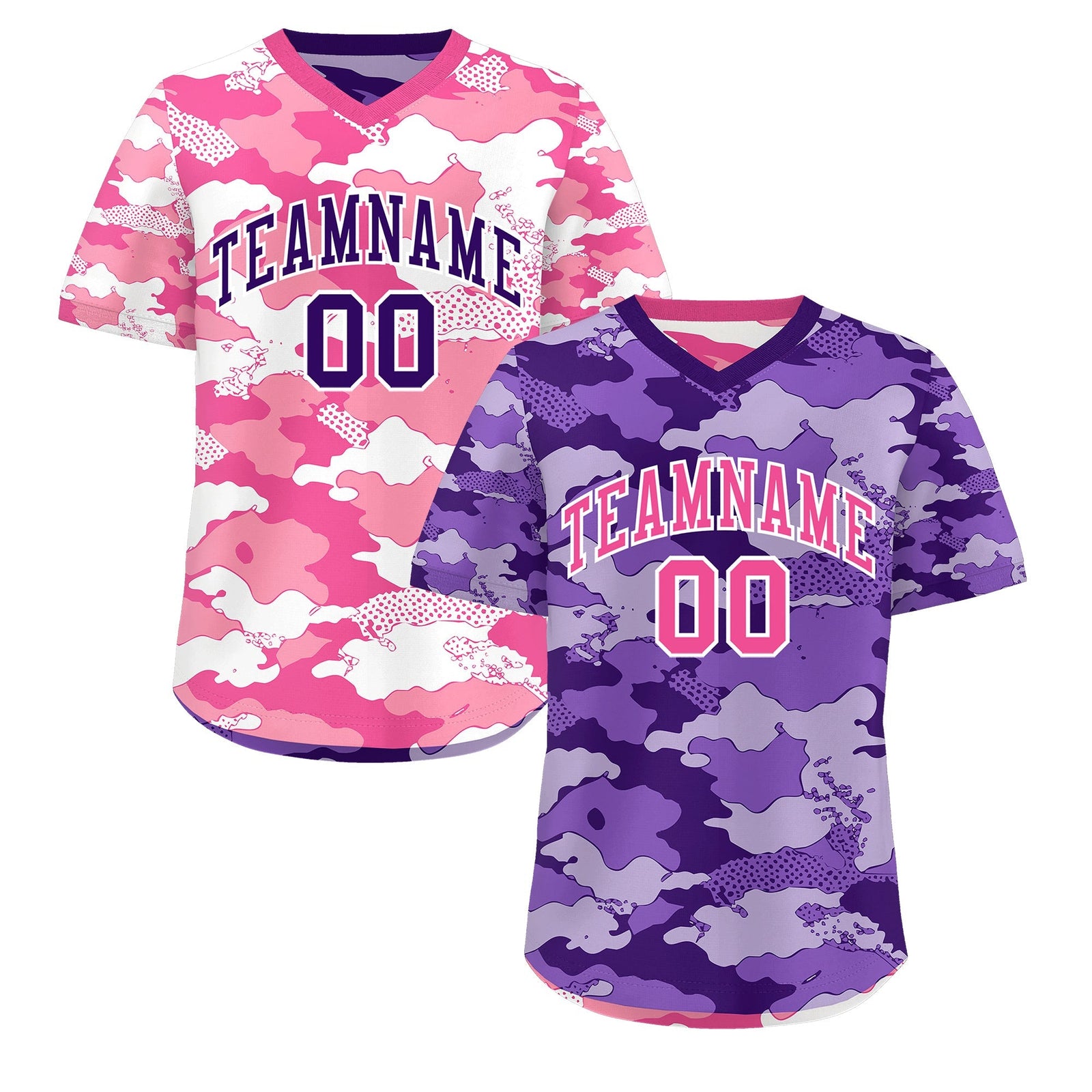 Custom Purple Pink White Reversible Camo Stretch Fabric Baseball Jersey| KXKSHOP