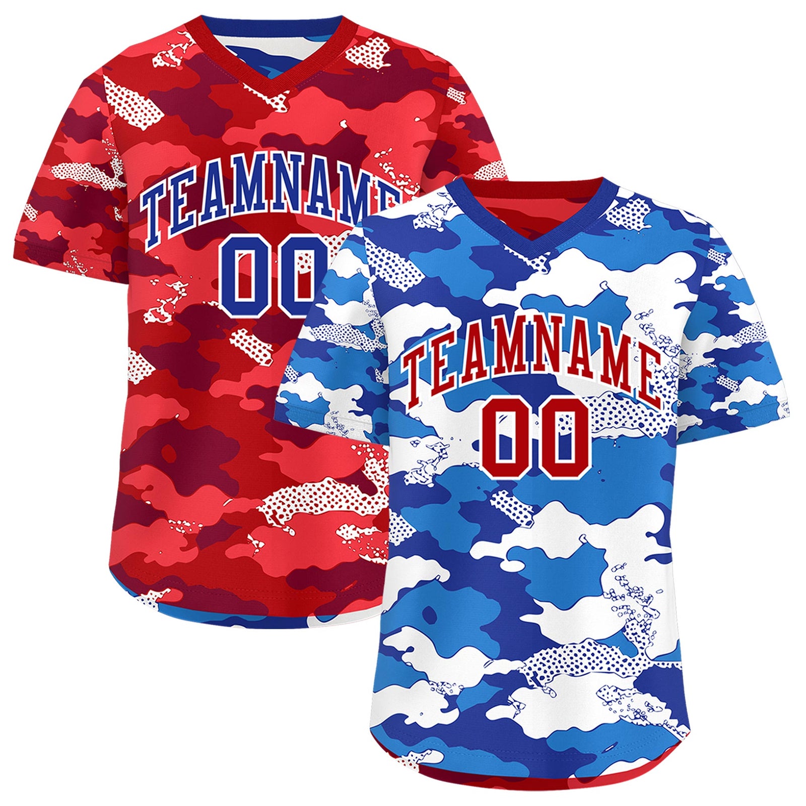 Custom Royal Royal Blue Red Reversible Camo Breathable Baseball Jersey| KXKSHOP