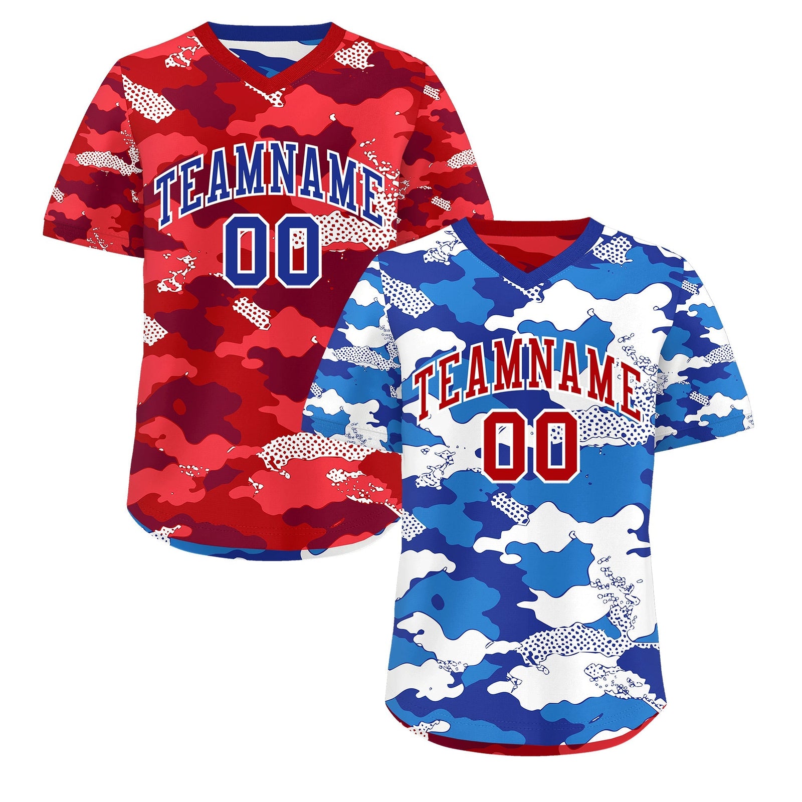 Custom Royal Royal Blue Red Reversible Camo Breathable Baseball Jersey| KXKSHOP