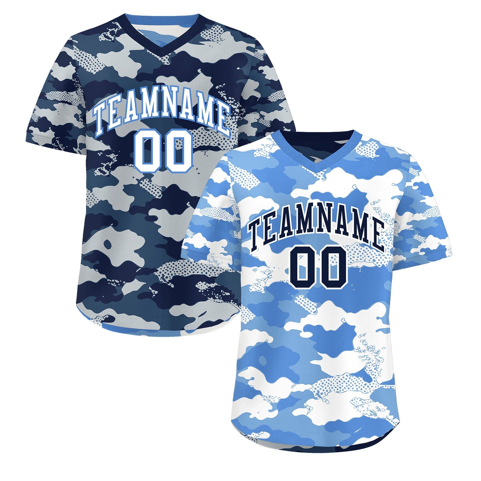 Custom Powder Blue Midnight Blue Silver Reversible Camo Breathable Baseball Jersey| KXKSHOP