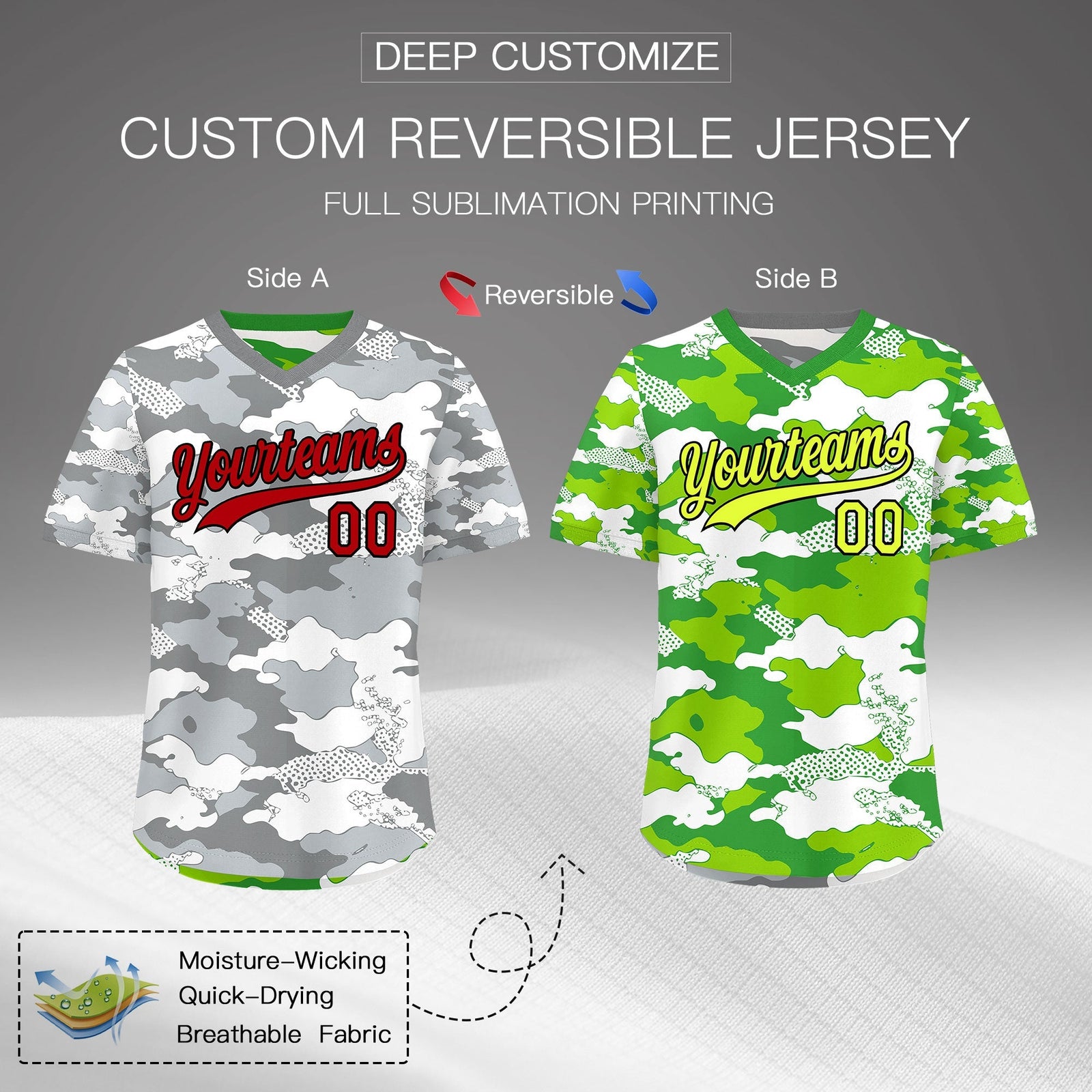 Custom Silver Light Green Reversible Camo Lightweight Baseball Jersey| KXKSHOP