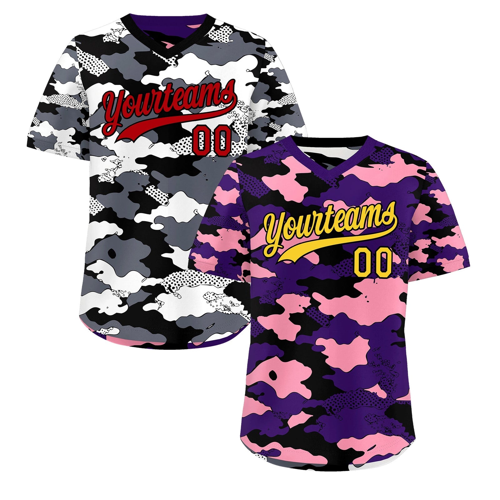 Custom Purple Light Pink White Reversible Camo Stretch Fabric Baseball Jersey| KXKSHOP