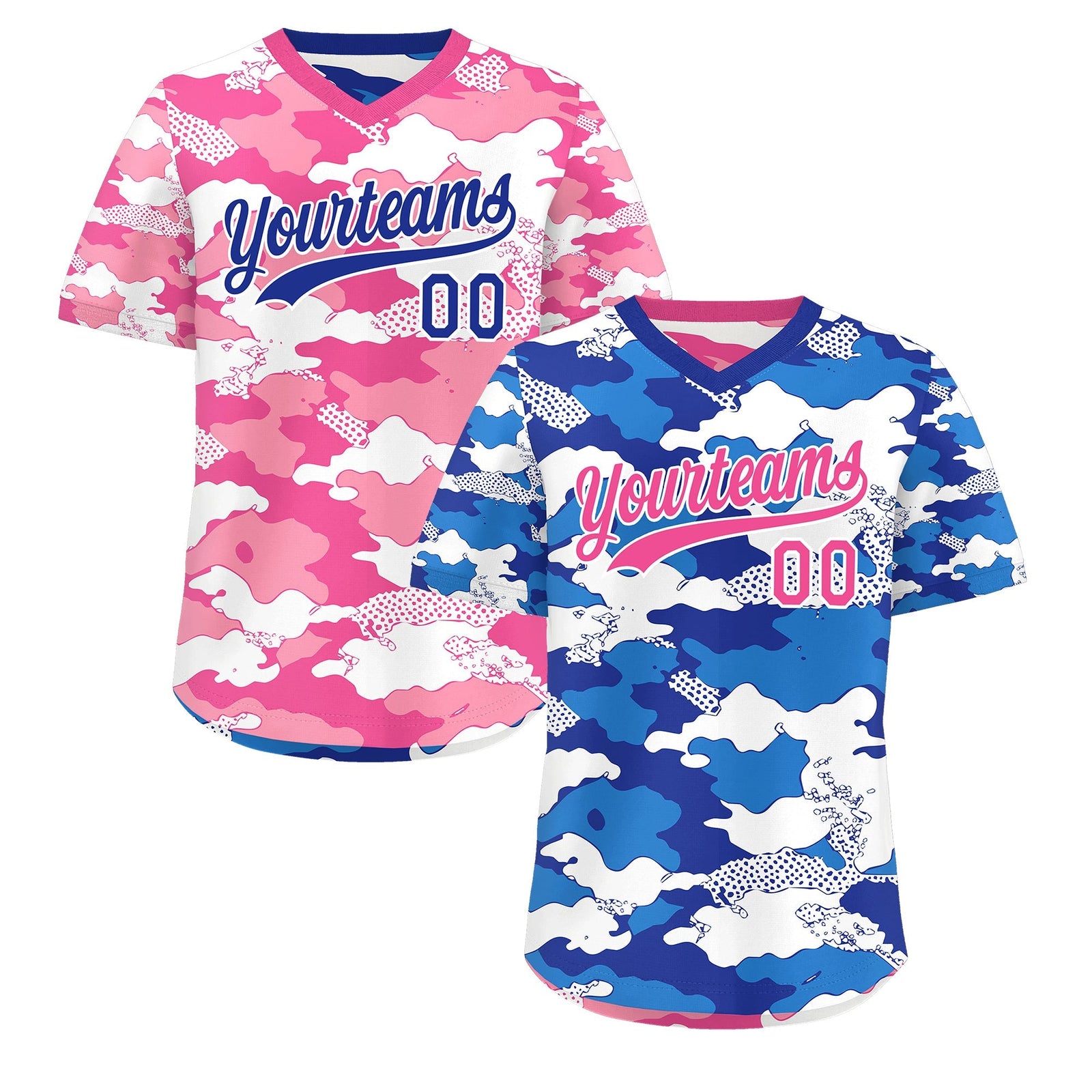Custom Royal Blue Pink White Reversible Camo Breathable Baseball Jersey| KXKSHOP