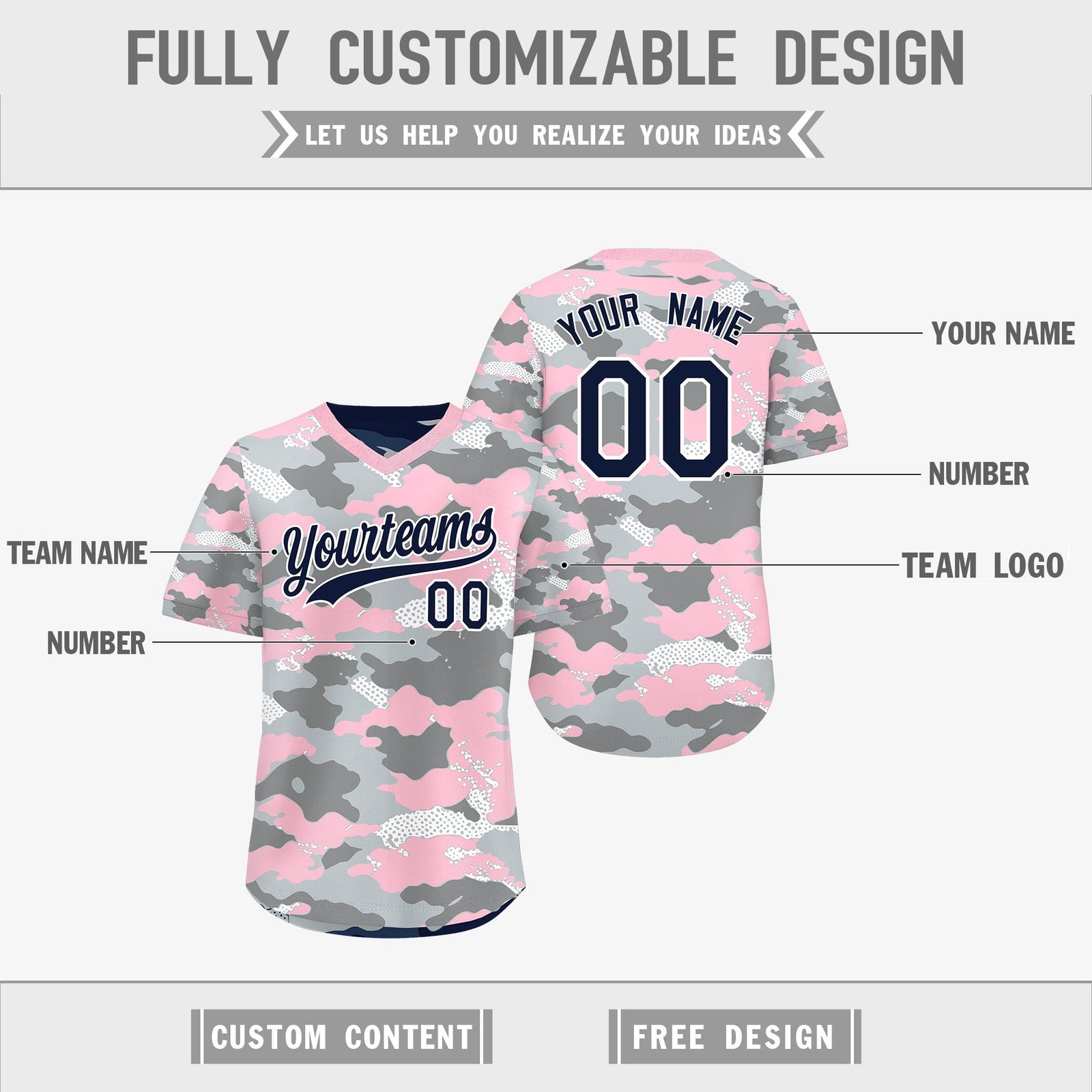 Custom Silver Gray Light Pink Reversible Camo Lightweight Baseball Jersey| KXKSHOP