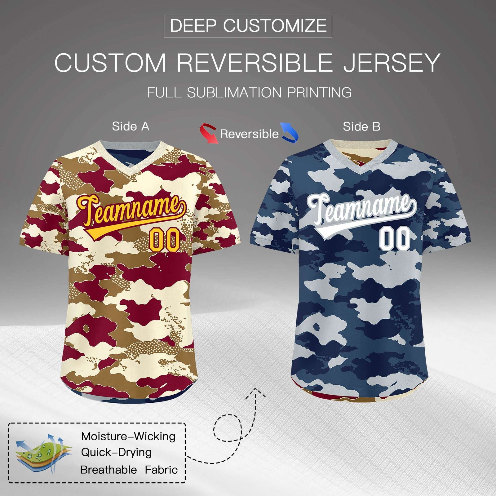 Custom Camel Cream Navy Reversible Camo Breathable Baseball Jersey| KXKSHOP