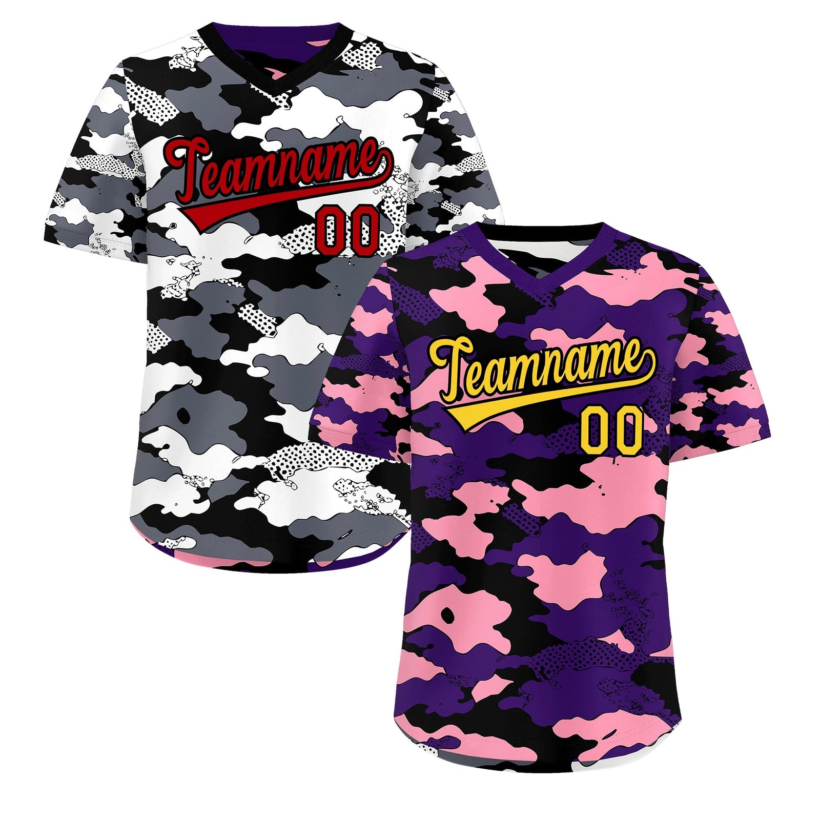 Custom Purple Light Pink White Reversible Camo Stretch Fabric Baseball Jersey| KXKSHOP