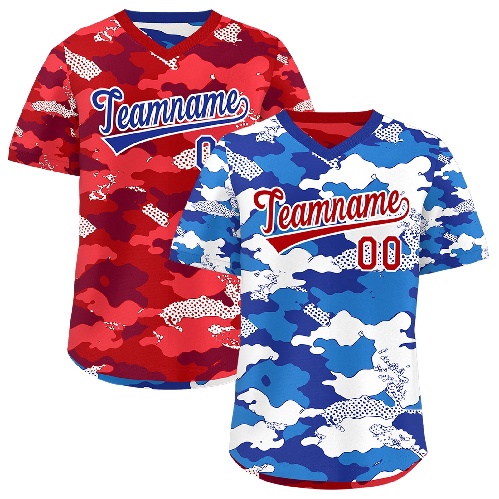 Custom Royal Royal Blue Red Reversible Camo Breathable Baseball Jersey| KXKSHOP