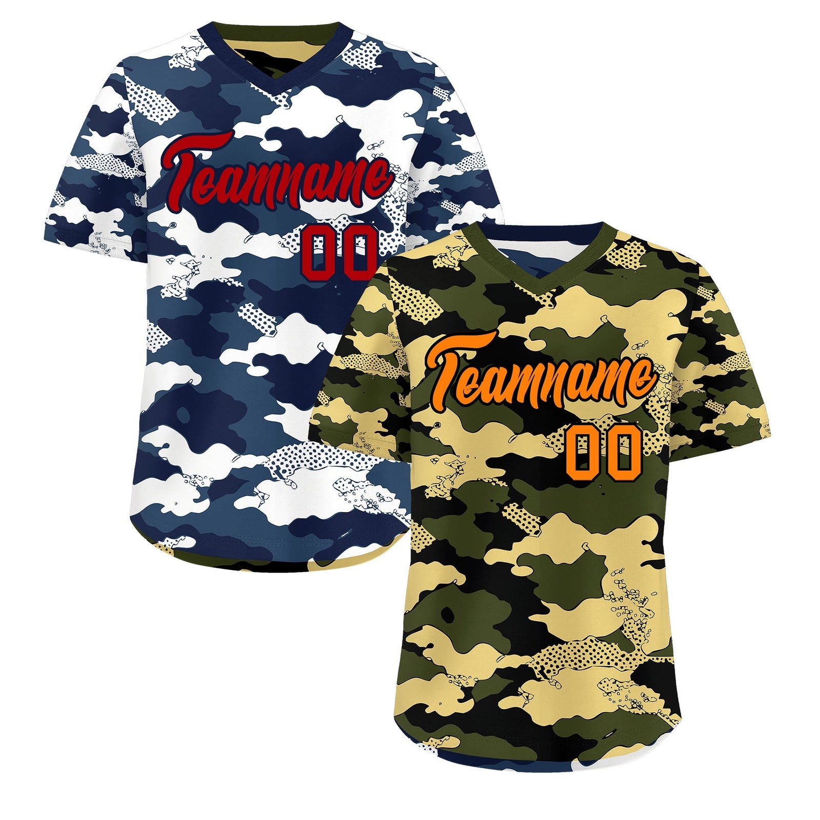 Custom Olive Khaki Midnight Blue Reversible Camo Stretch Fabric Baseball Jersey| KXKSHOP