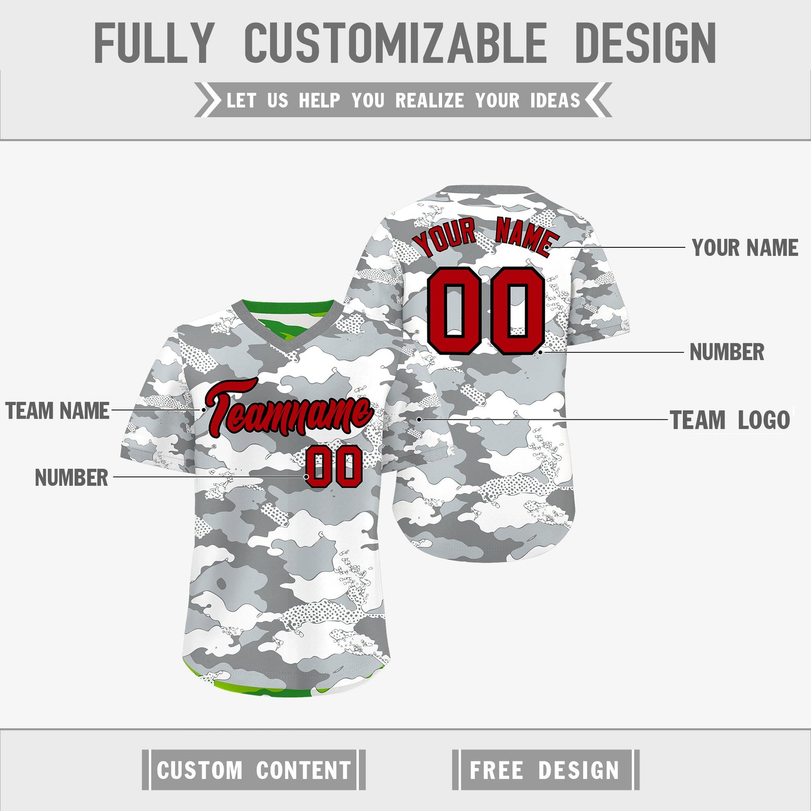 Custom Silver Light Green Reversible Camo Lightweight Baseball Jersey| KXKSHOP