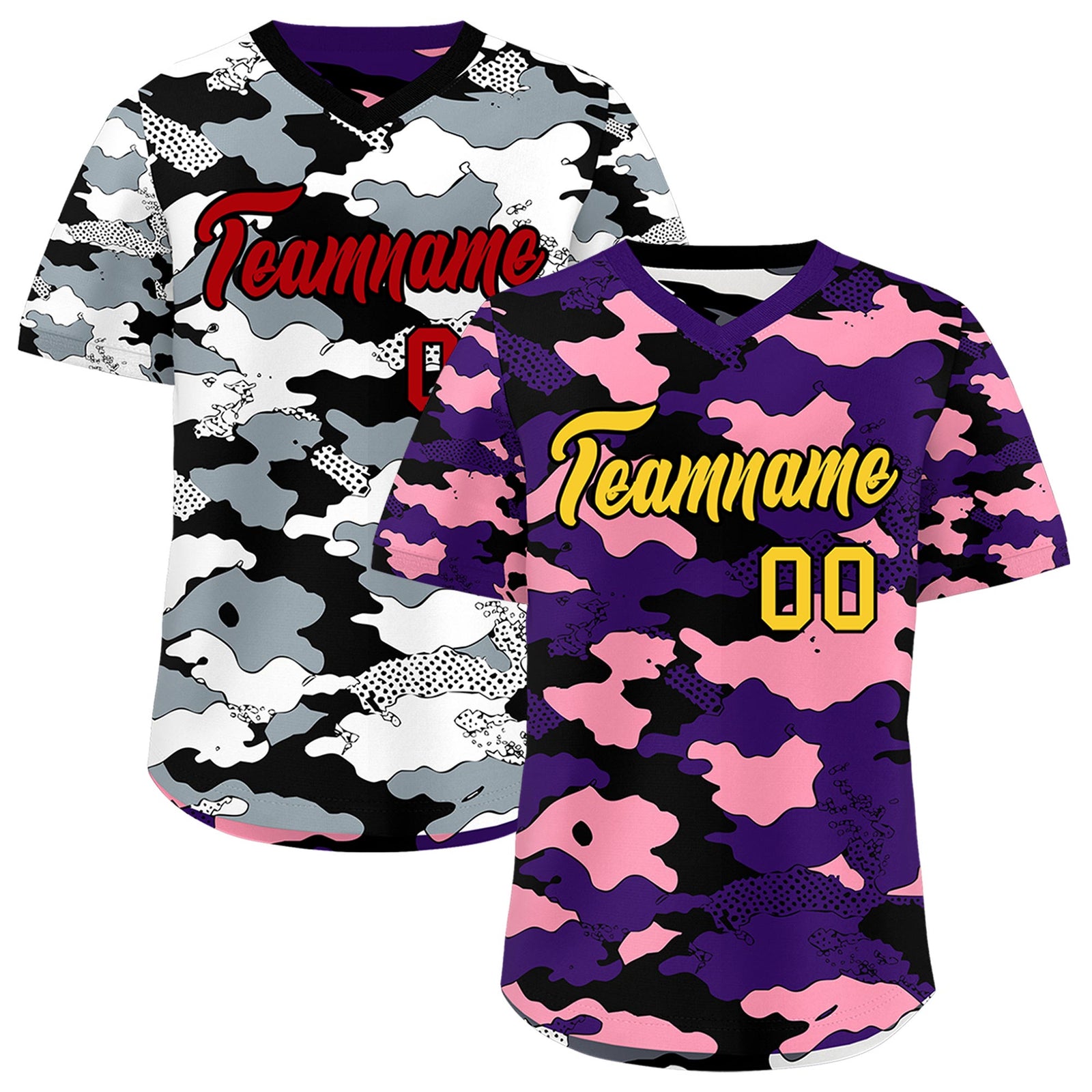 Custom Purple Light Pink White Reversible Camo Stretch Fabric Baseball Jersey| KXKSHOP