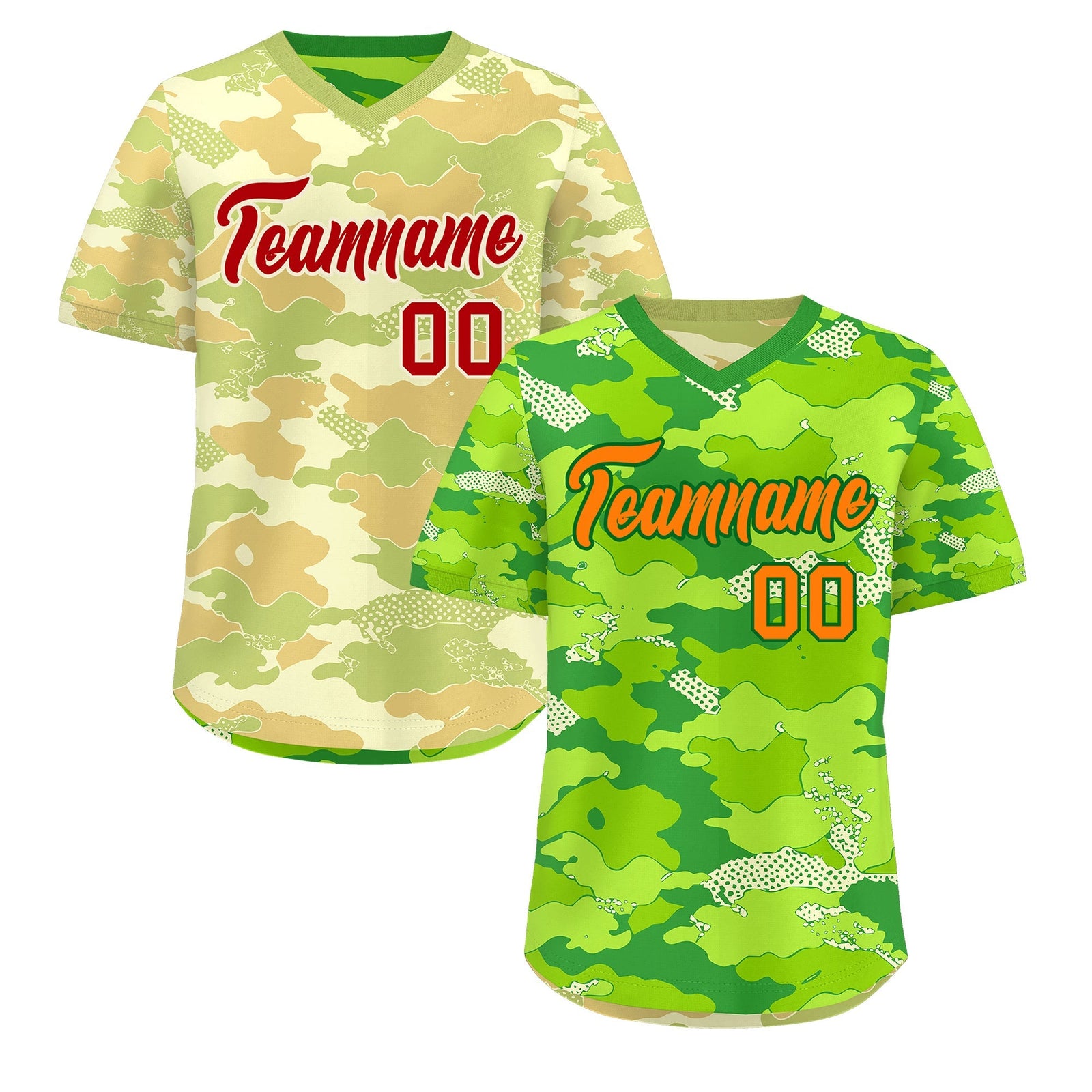 Custom Neon Green Cream Khaki Reversible Camo Breathable Baseball Jersey| KXKSHOP
