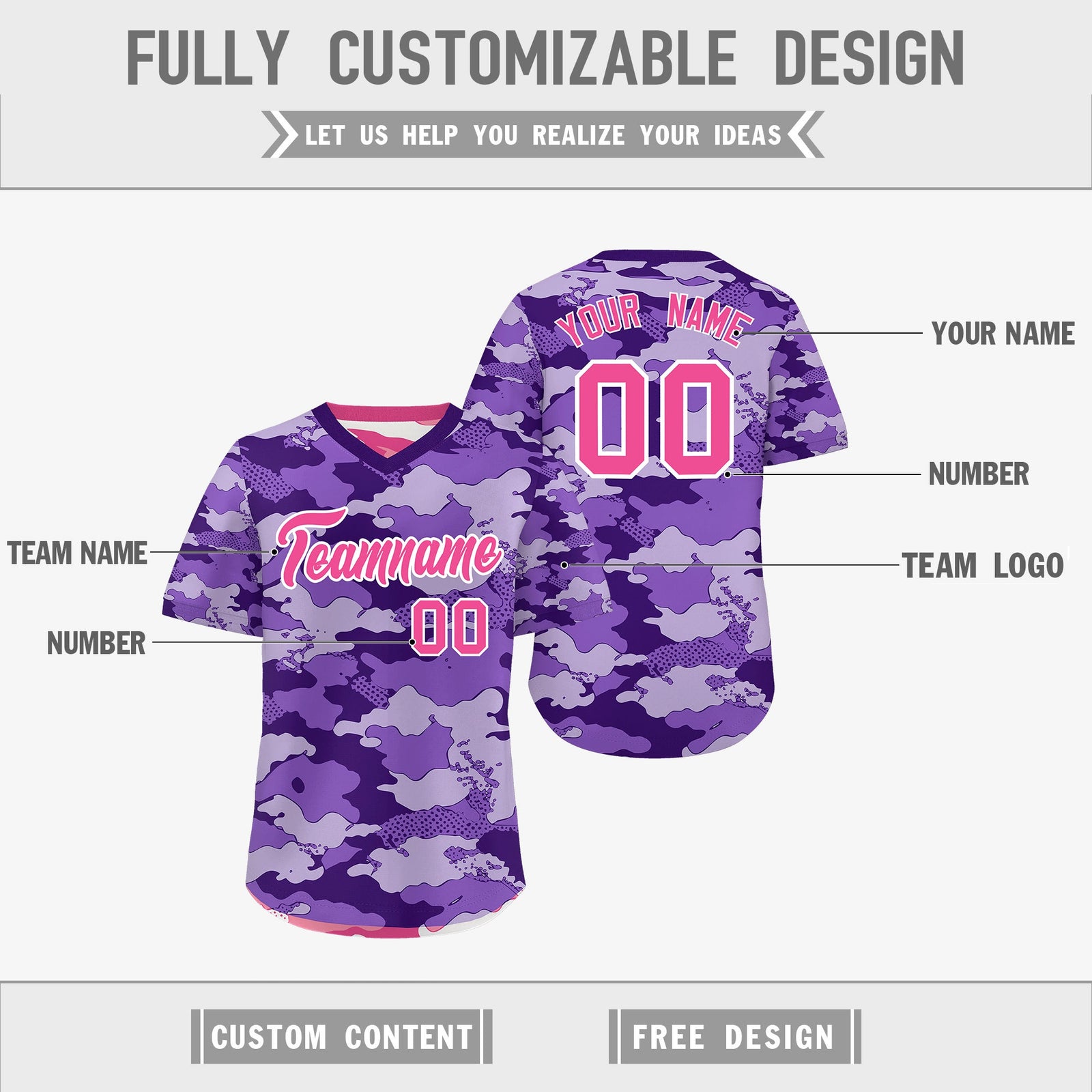 Custom Purple Pink White Reversible Camo Stretch Fabric Baseball Jersey| KXKSHOP