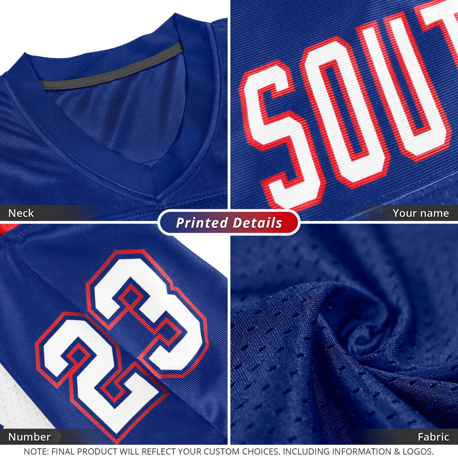Custom Royal White-Red Classic Style Mesh Authentic Football Jersey