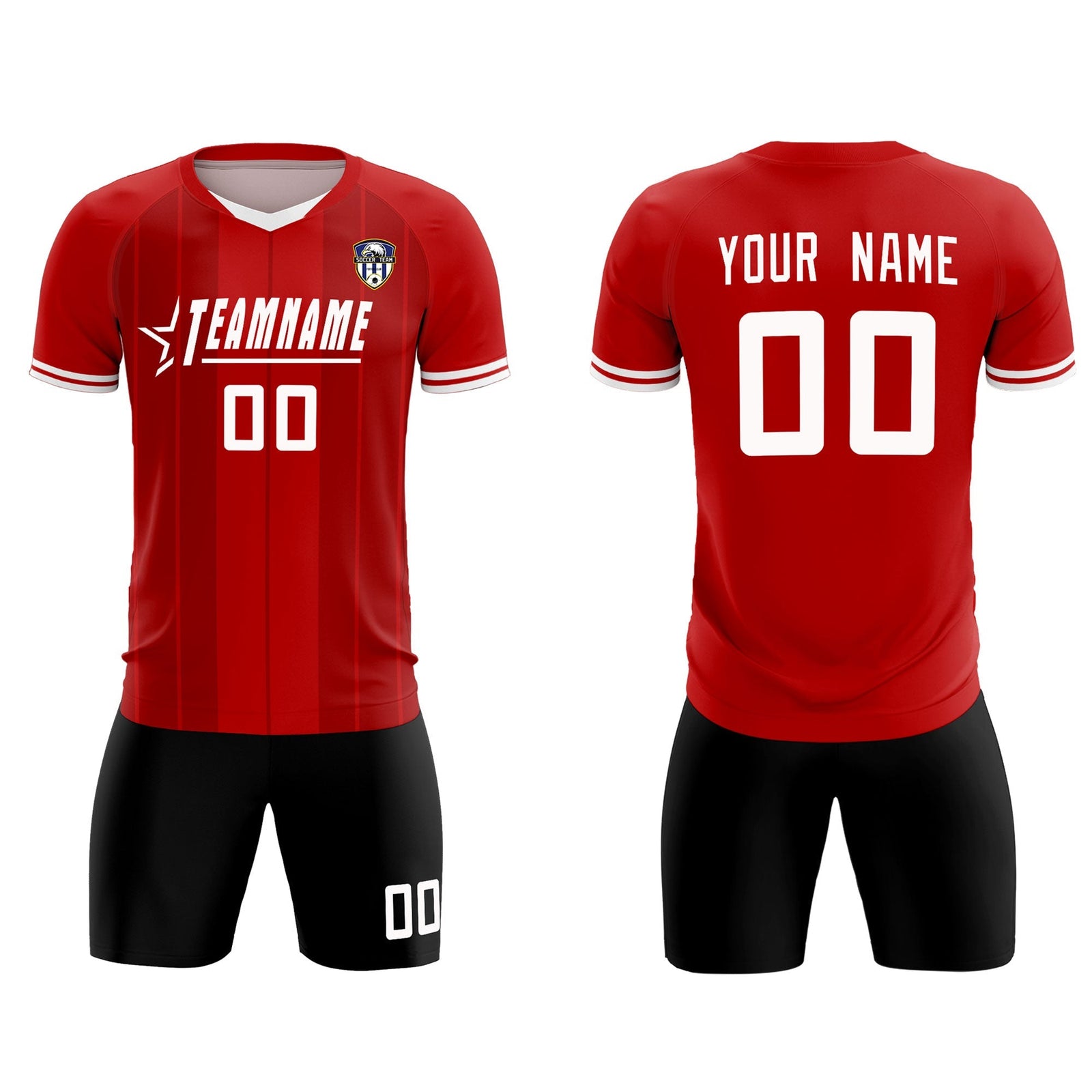 Custom Red Classic Striped Personalized Soccer Tops/Sets Jersey